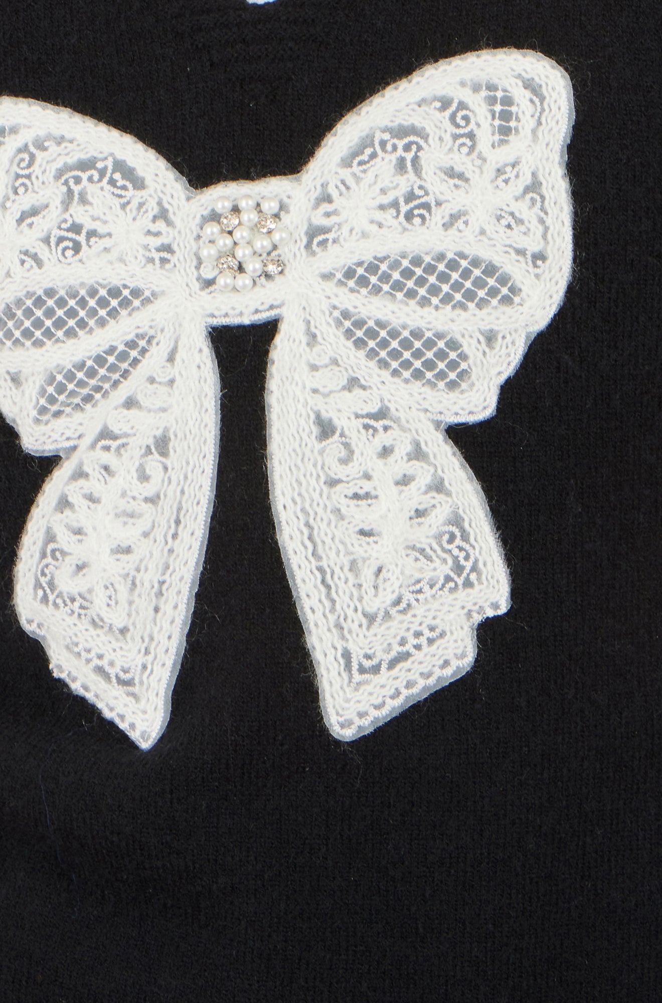 Yumi Black Lace Bow Knitted Pullover Knit Pullover Yumi