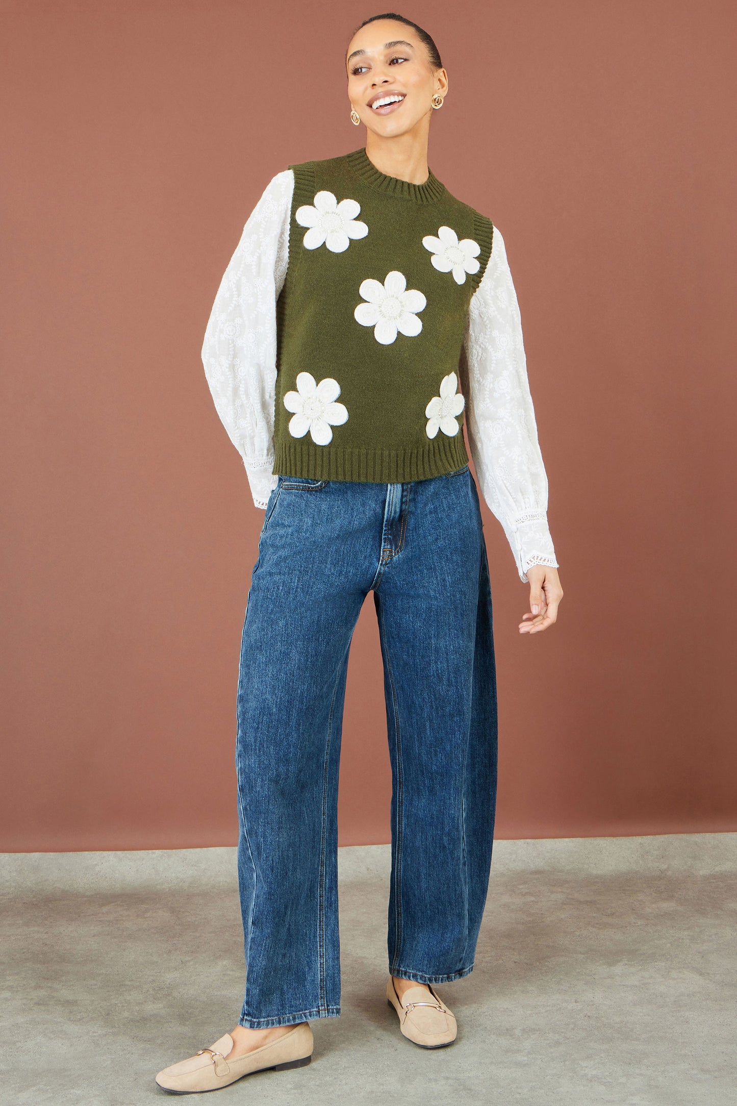 Yumi Green Flower Applique Knit Tank