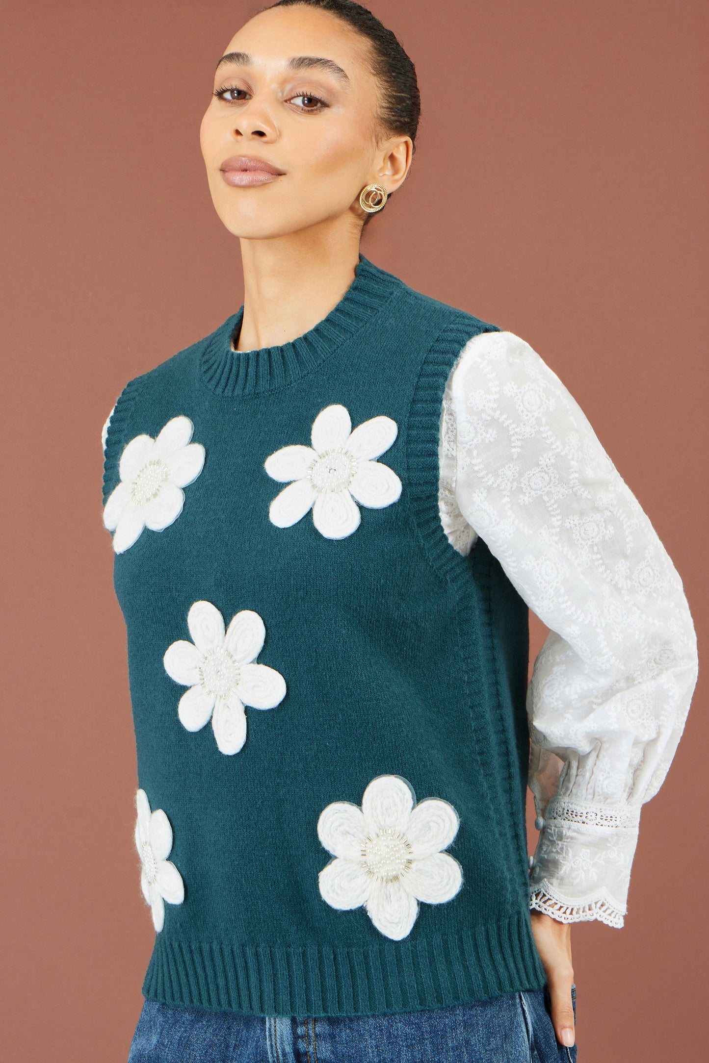 Yumi Burgundy Flower Applique Knit Tank