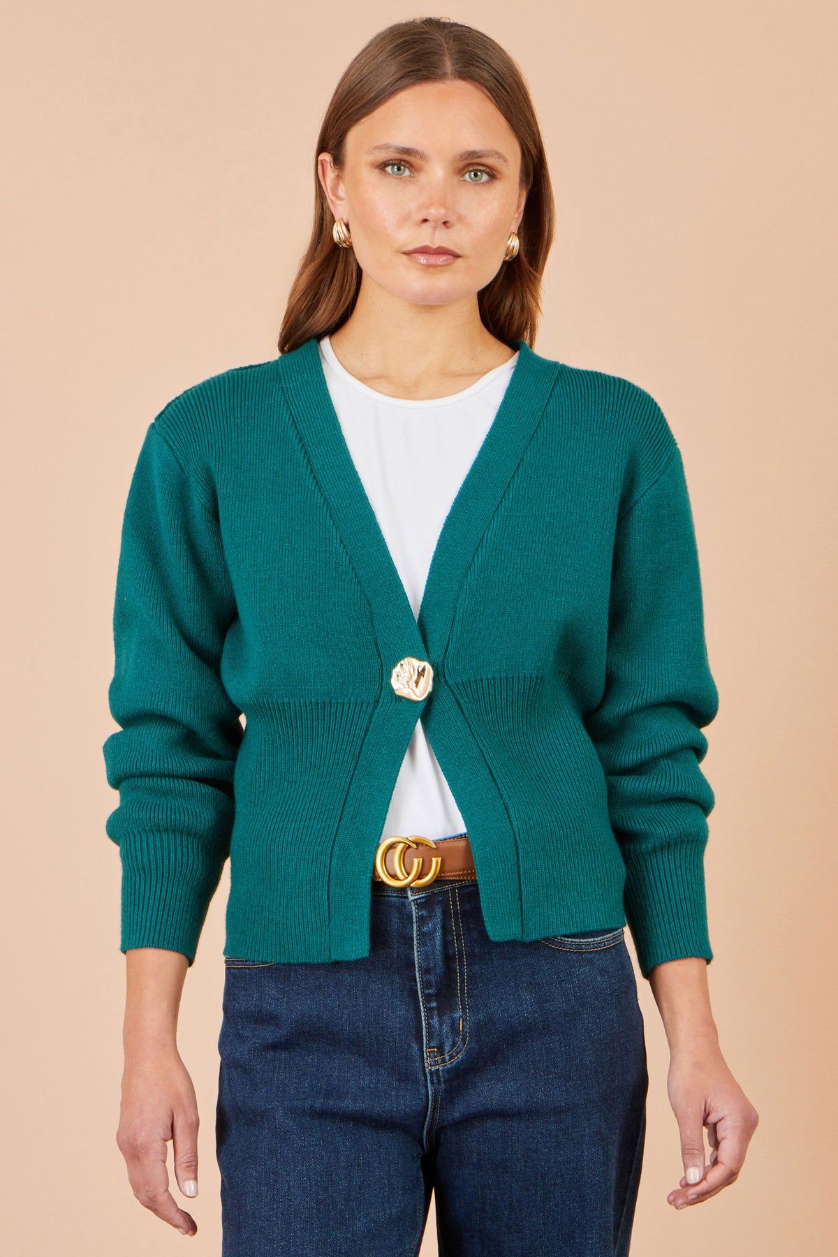 Yumi Teal Knitted Button Cardigan Knit Cardigan Yumi