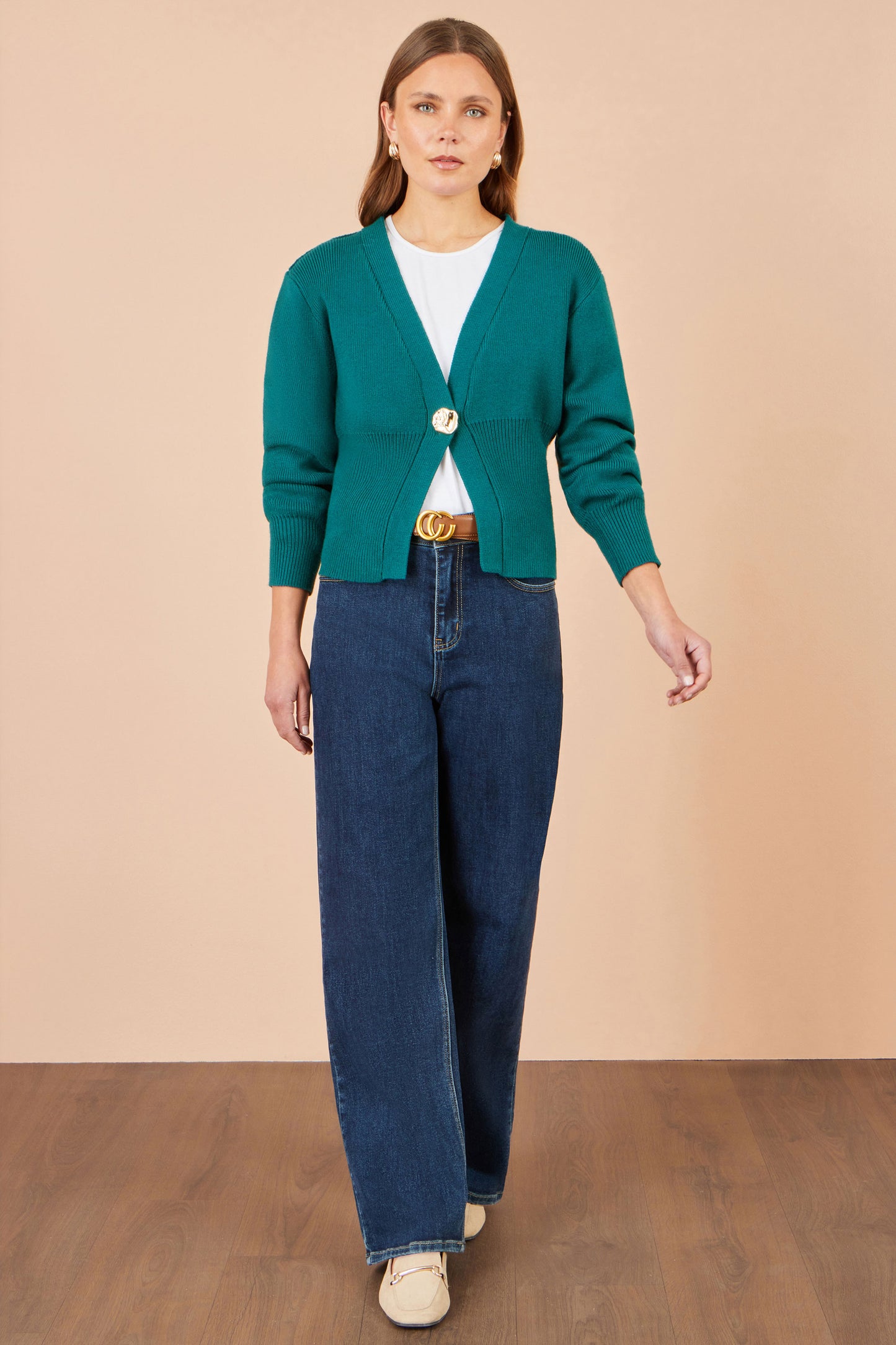 Yumi Teal Knitted Button Cardigan Knit Cardigan Yumi