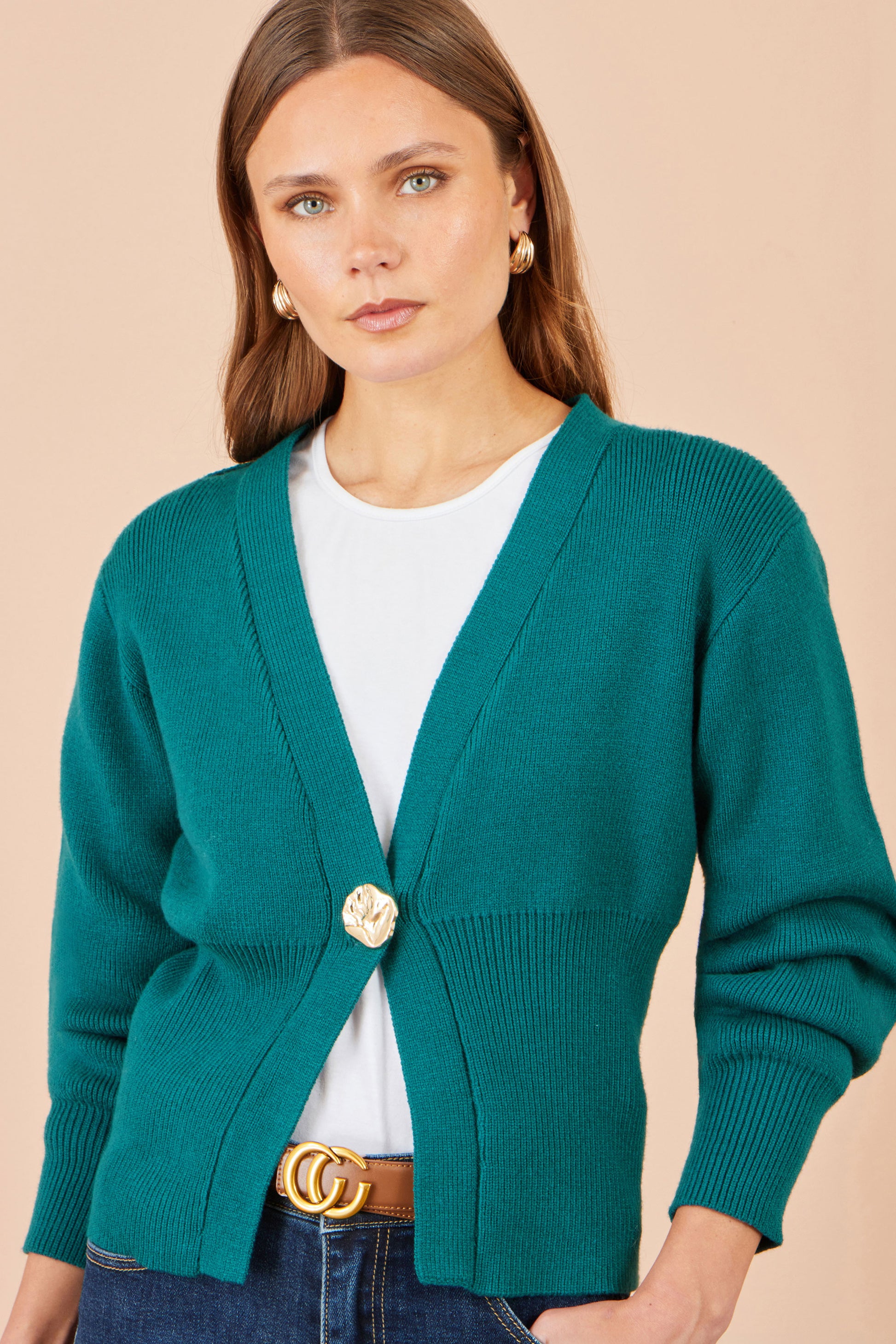 Yumi Teal Knitted Button Cardigan Knit Cardigan Yumi