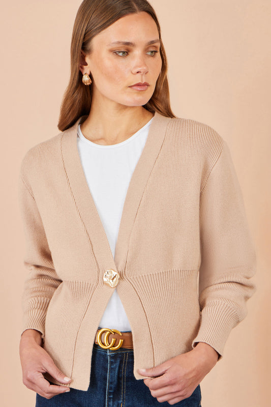 Yumi Beige Knitted Button Cardigan Knit Cardigan Yumi