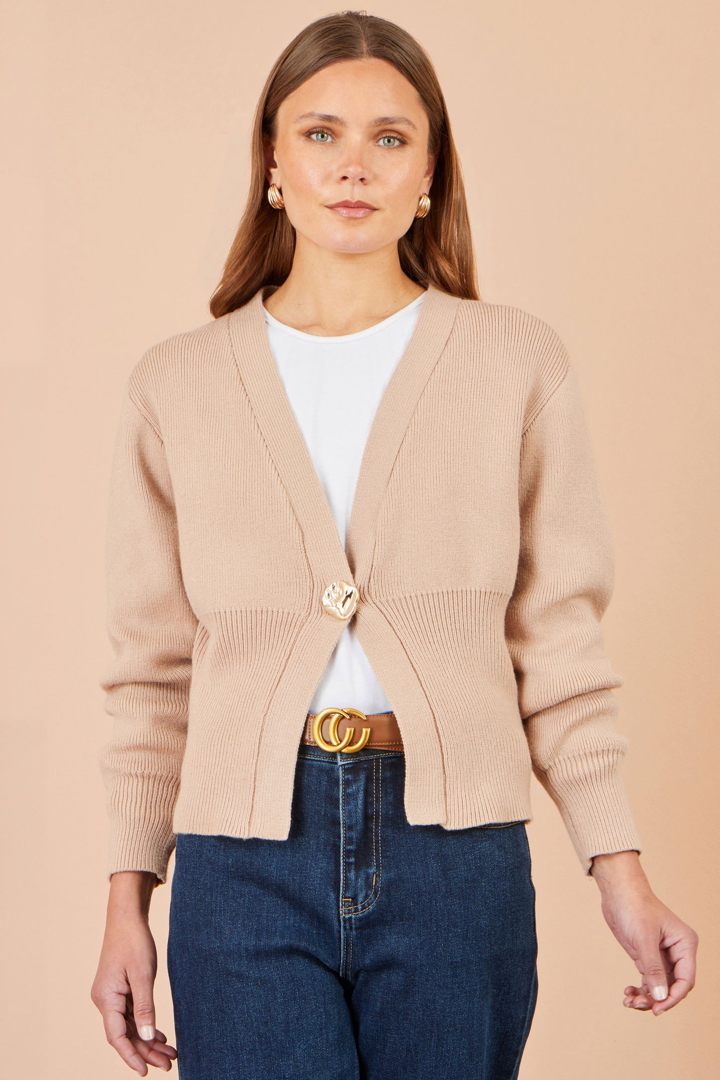 Yumi Beige Knitted Button Cardigan Knit Cardigan Yumi
