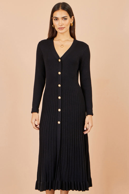 Yumi Black Viscose Knitted Midi Ribbed Dress Knit Dress Yumi