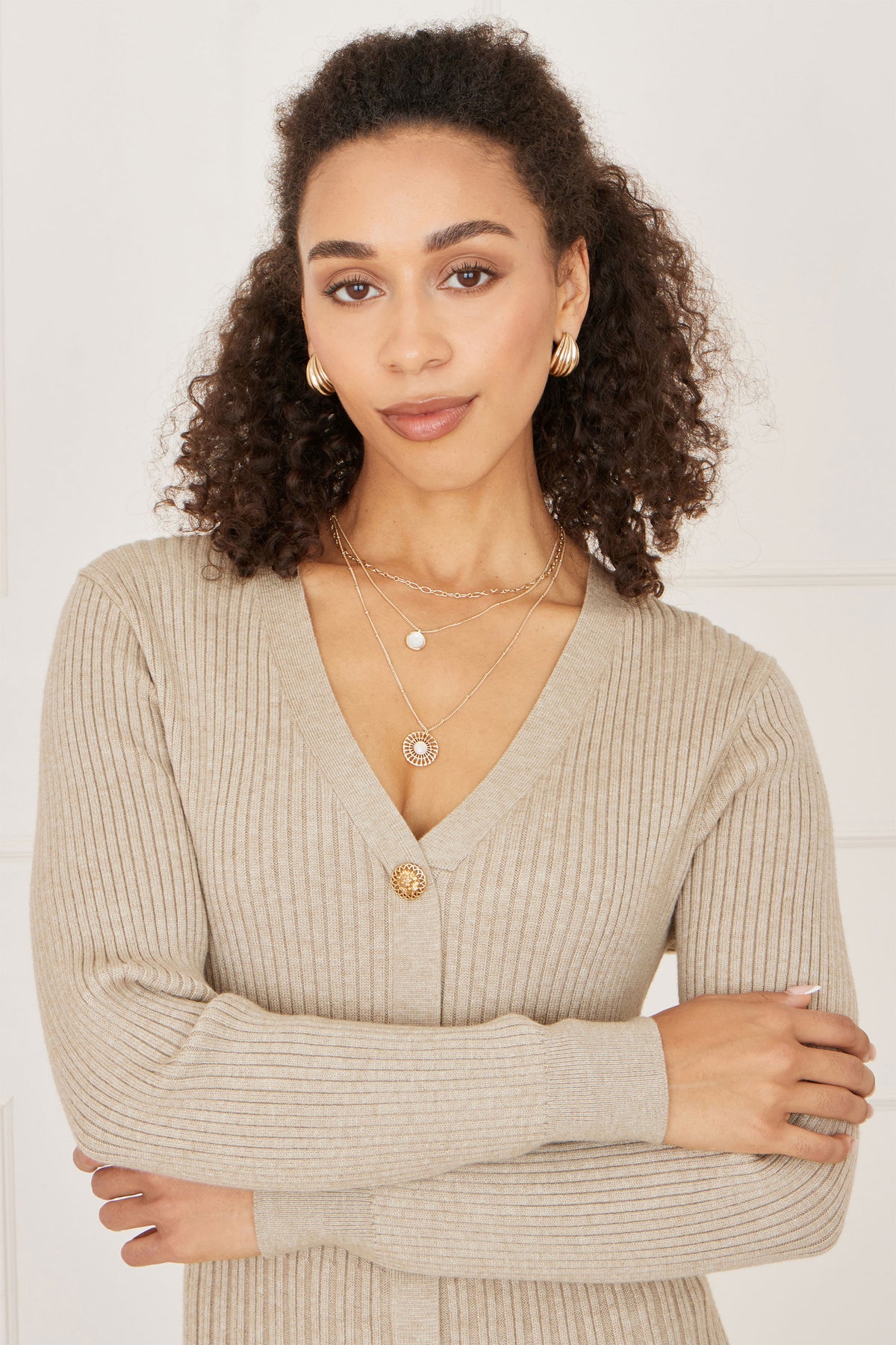 Yumi Beige Viscose Knitted Midi Ribbed Dress Knit Dress Yumi