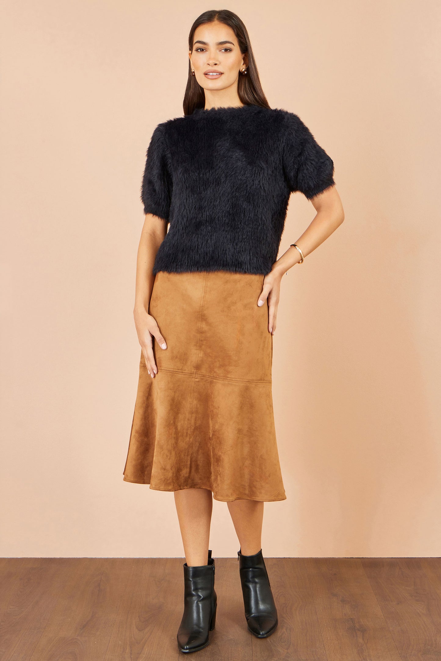 Yumi Black Fluffy Short Sleeve Jumper Knit Jumper Yumi
