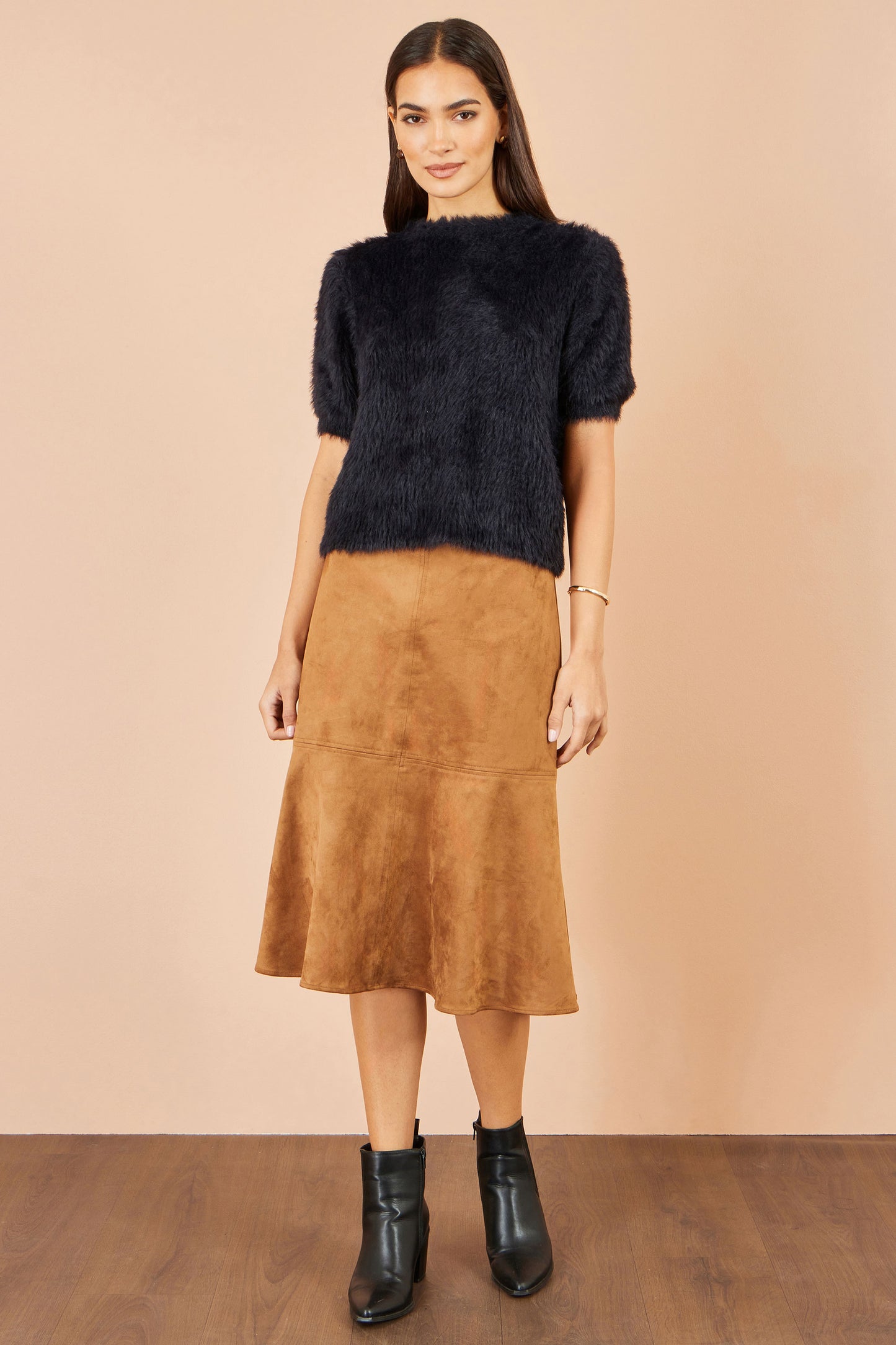 Yumi Black Fluffy Short Sleeve Jumper Knit Jumper Yumi