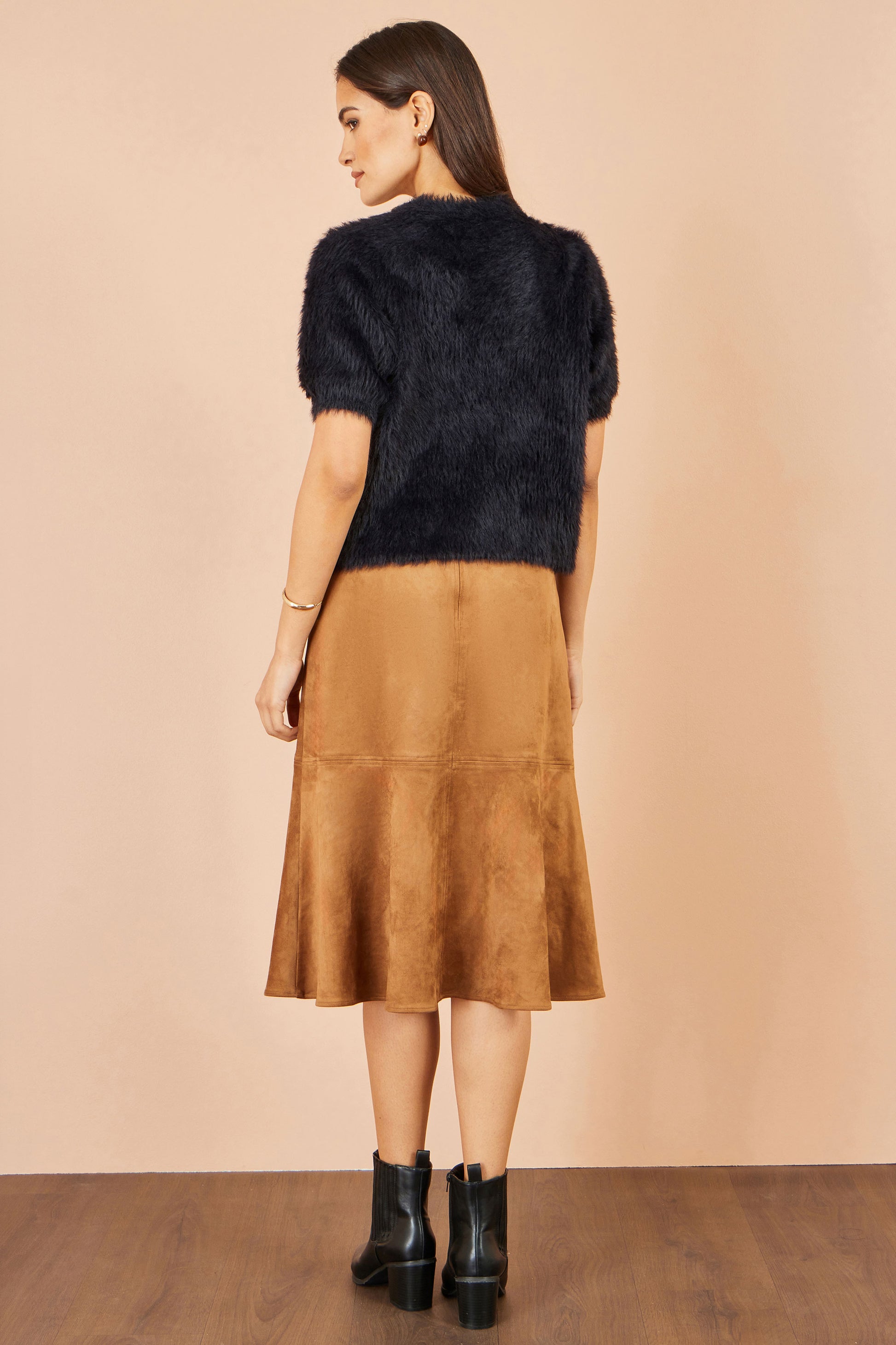 Yumi Black Fluffy Short Sleeve Jumper Knit Jumper Yumi