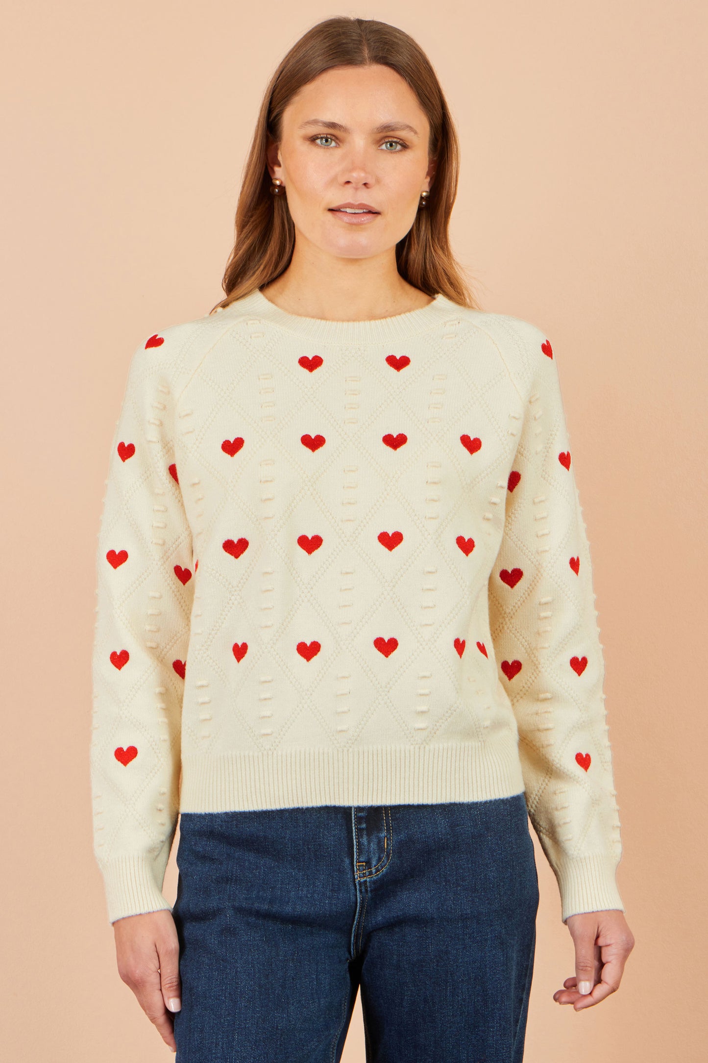 Yumi Ivory Embroidered Heart Jumper Knit Jumper Yumi