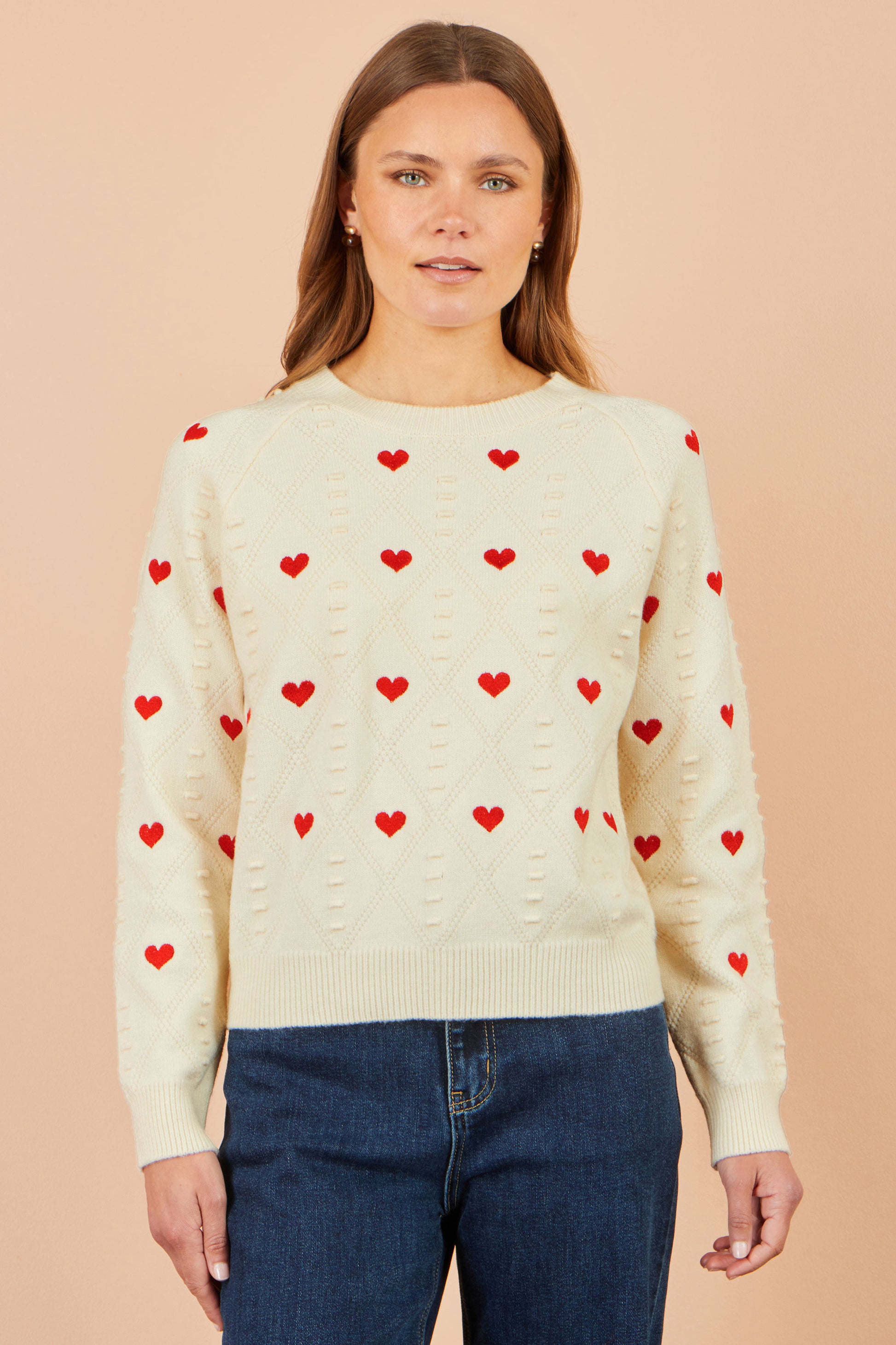 Yumi Ivory Embroidered Heart Jumper Knit Jumper Yumi