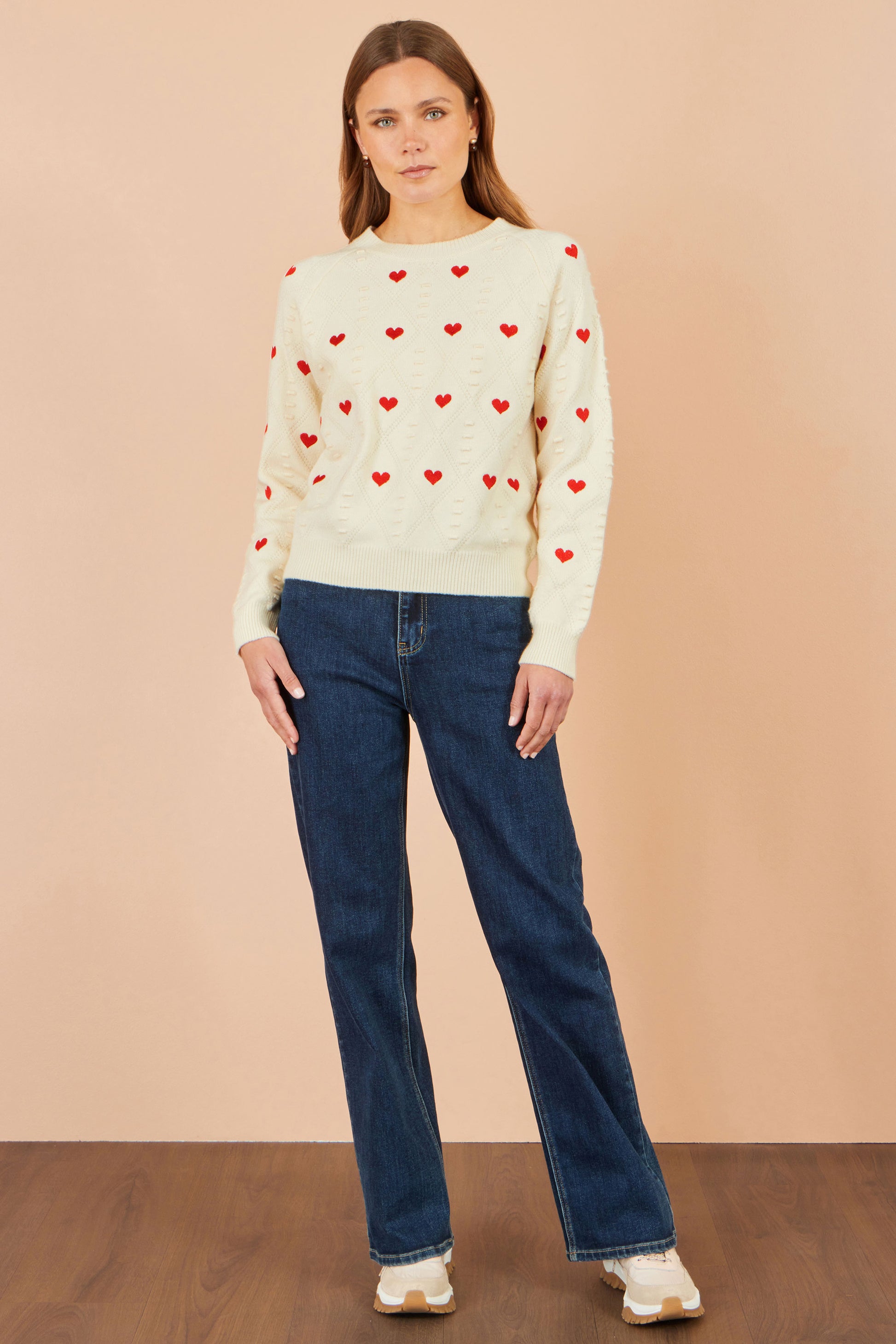 Yumi Ivory Embroidered Heart Jumper Knit Jumper Yumi