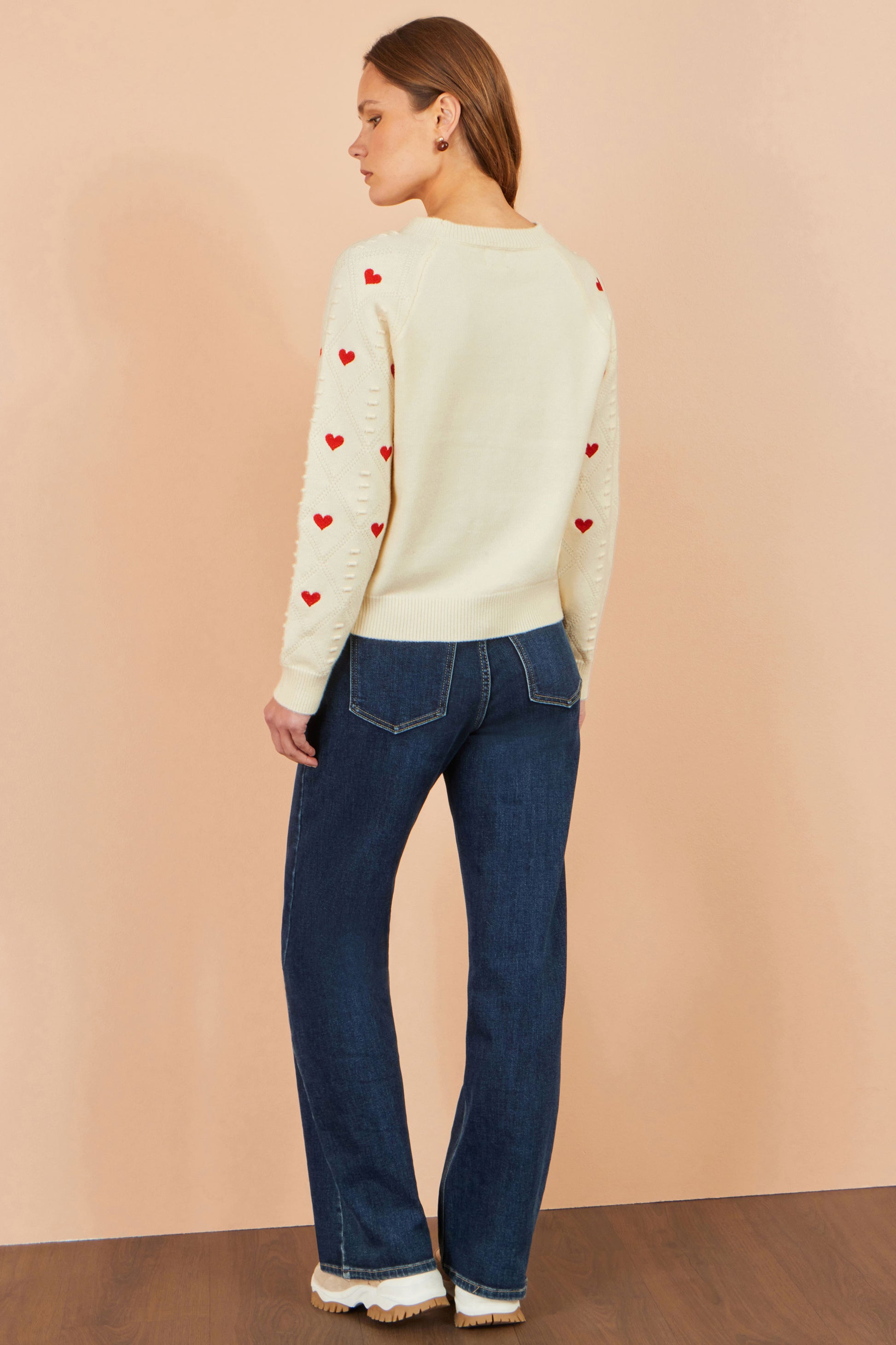 Yumi Ivory Embroidered Heart Jumper Knit Jumper Yumi