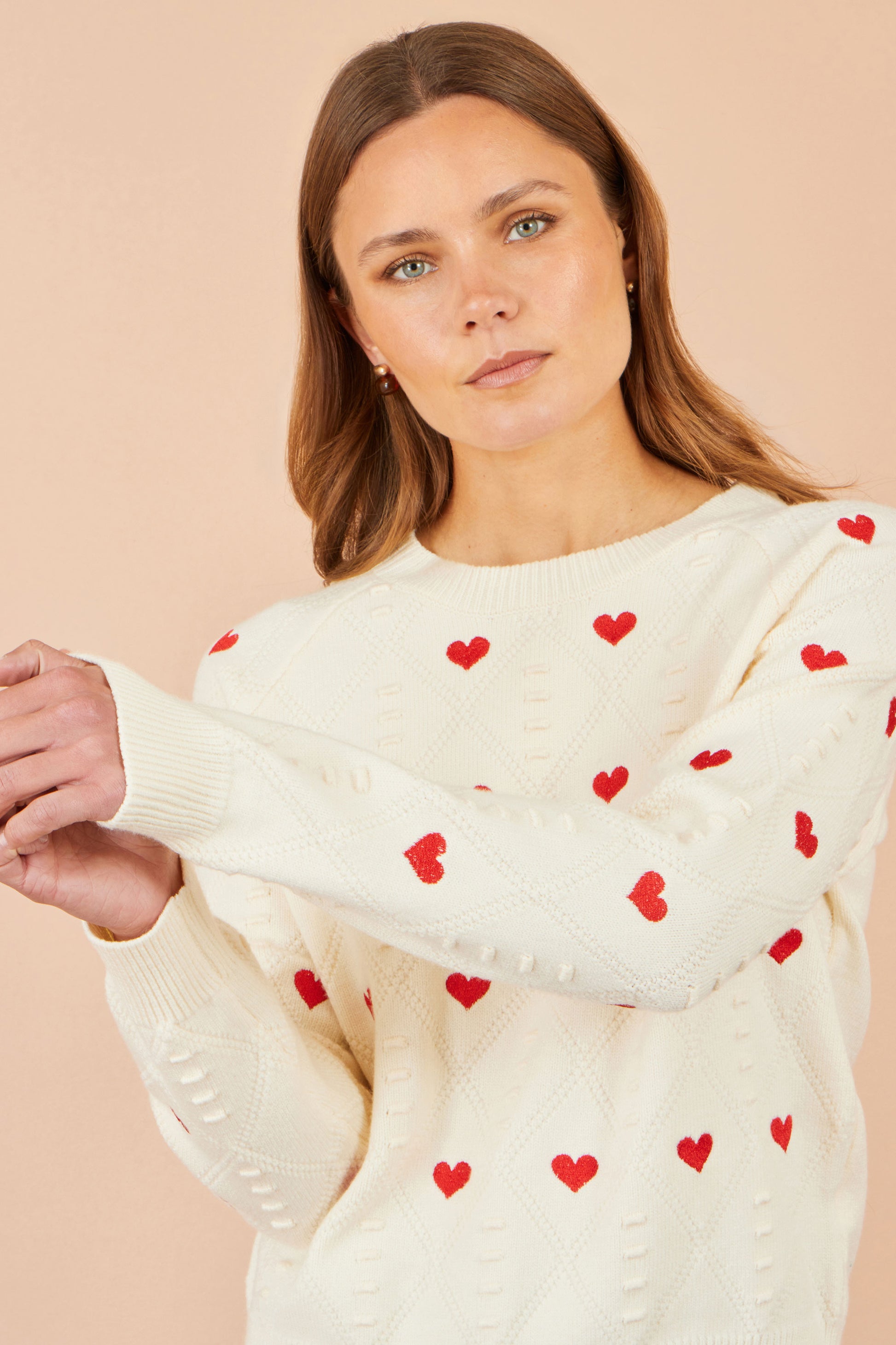 Yumi Ivory Embroidered Heart Jumper Knit Jumper Yumi