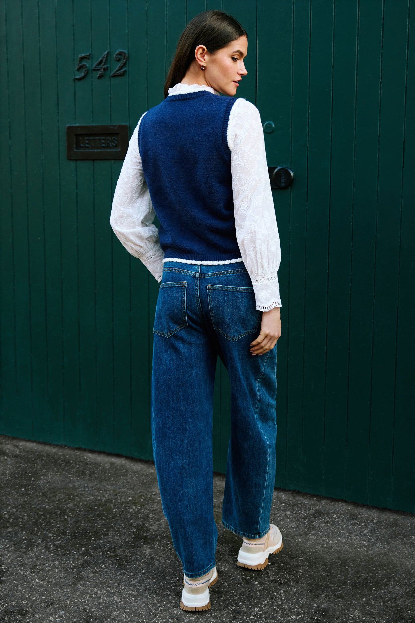 Yumi Navy Embroidered Knitted Waistcoat Knit Pullover Yumi