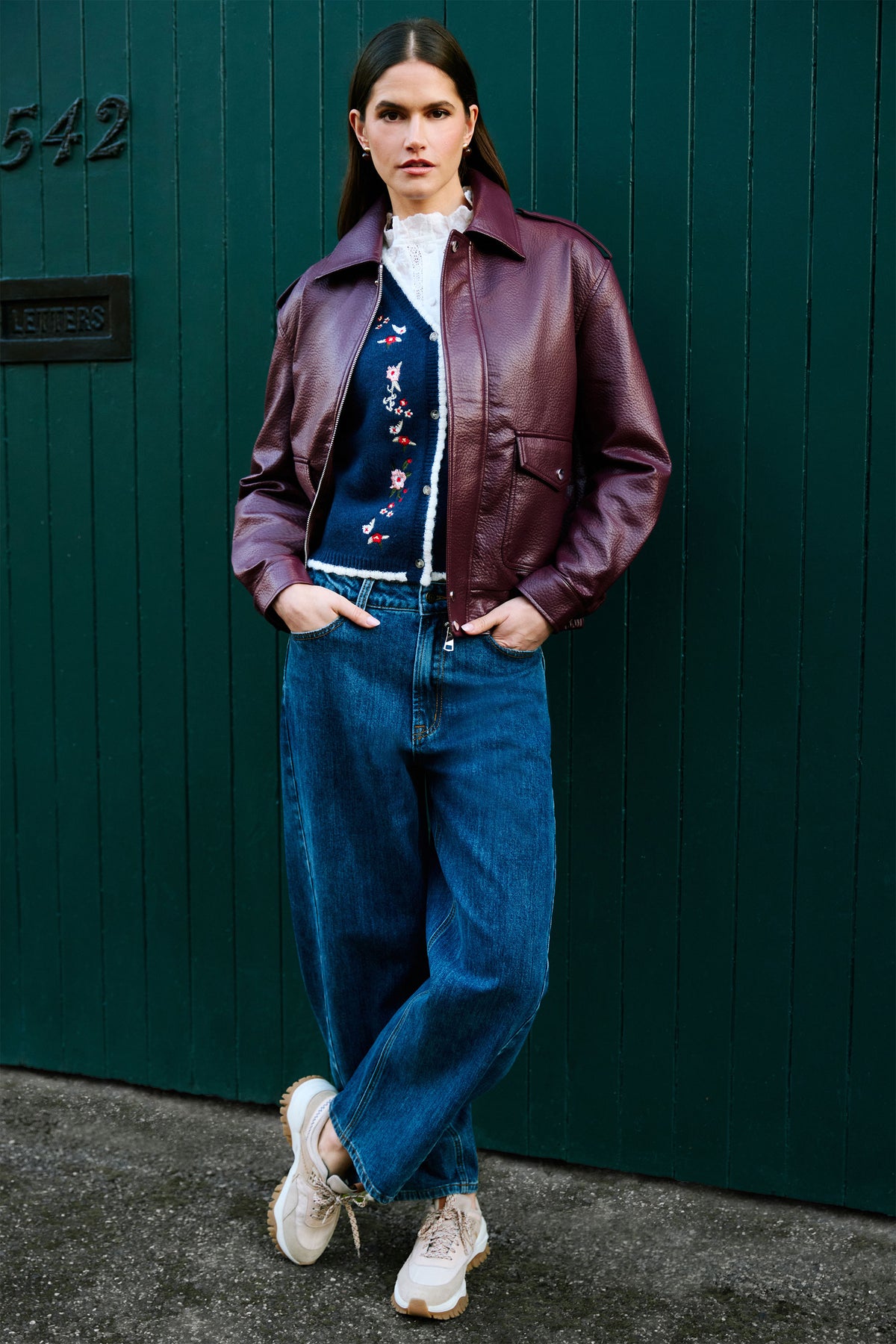 Yumi Burgundy Faux Leather Bomber Jacket Outerwear Yumi