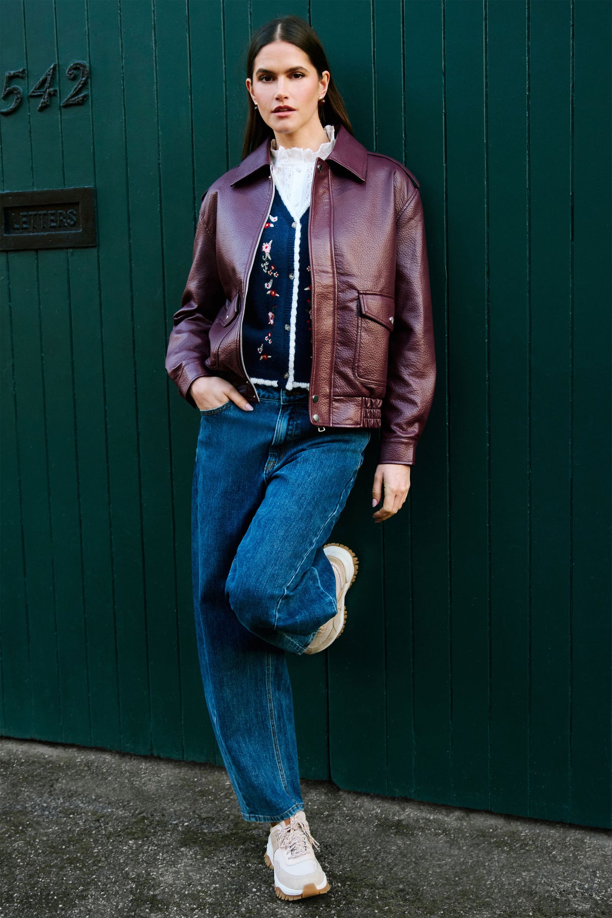 Yumi Burgundy Faux Leather Bomber Jacket Outerwear Yumi