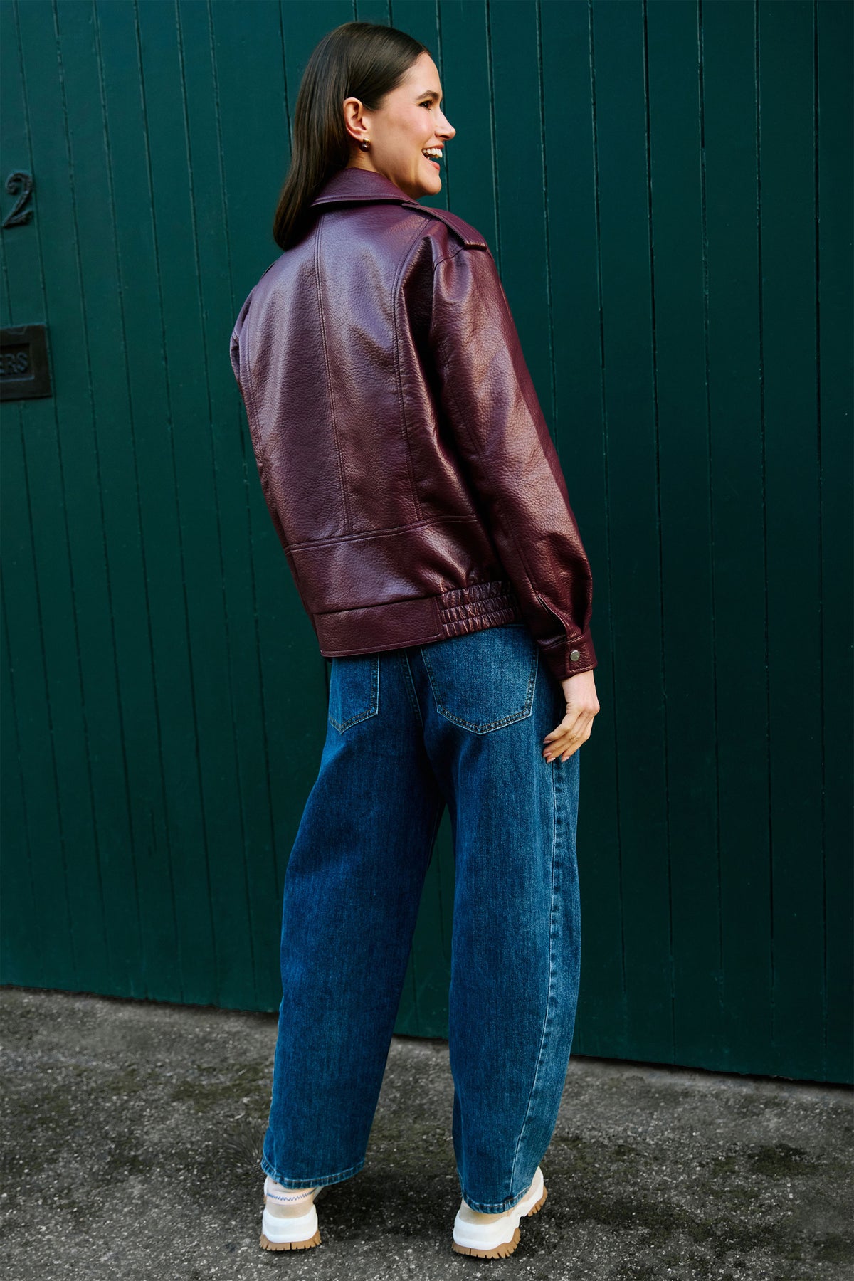 Yumi Burgundy Faux Leather Bomber Jacket Outerwear Yumi