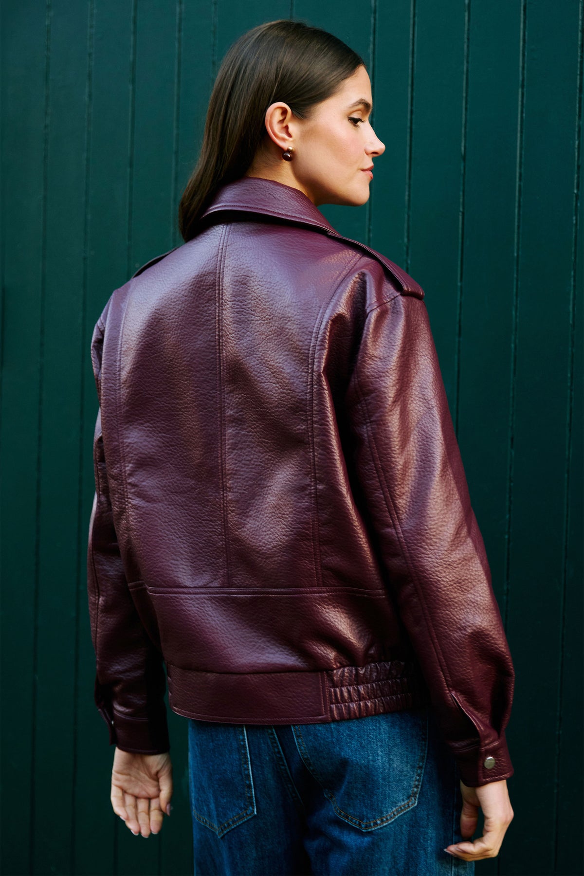 Yumi Burgundy Faux Leather Bomber Jacket Outerwear Yumi