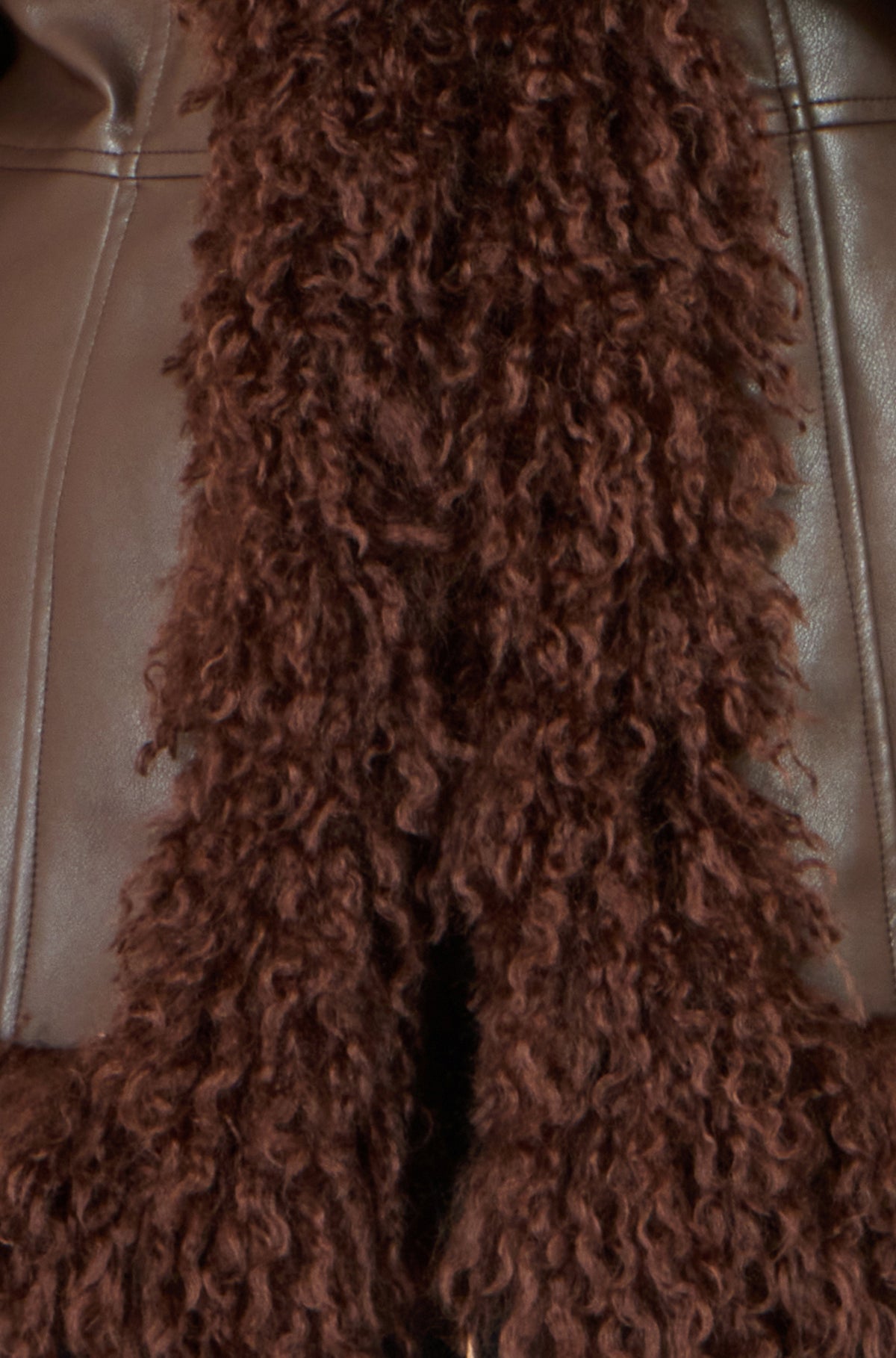 Yumi Brown Faux Leather Coat With Faux Fur Trims Outerwear Yumi