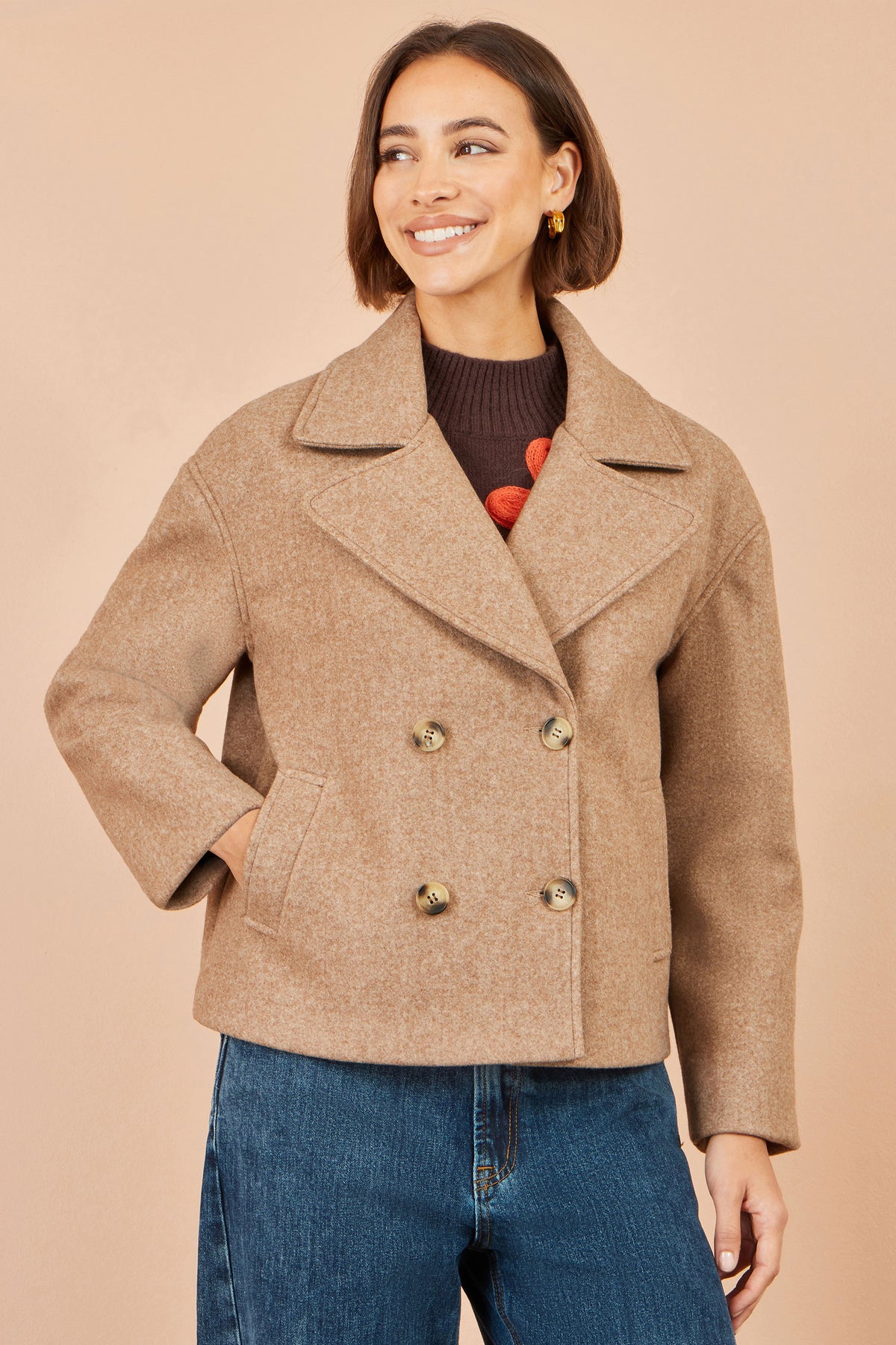Yumi Beige Boxy Cropped Jacket Outerwear Yumi