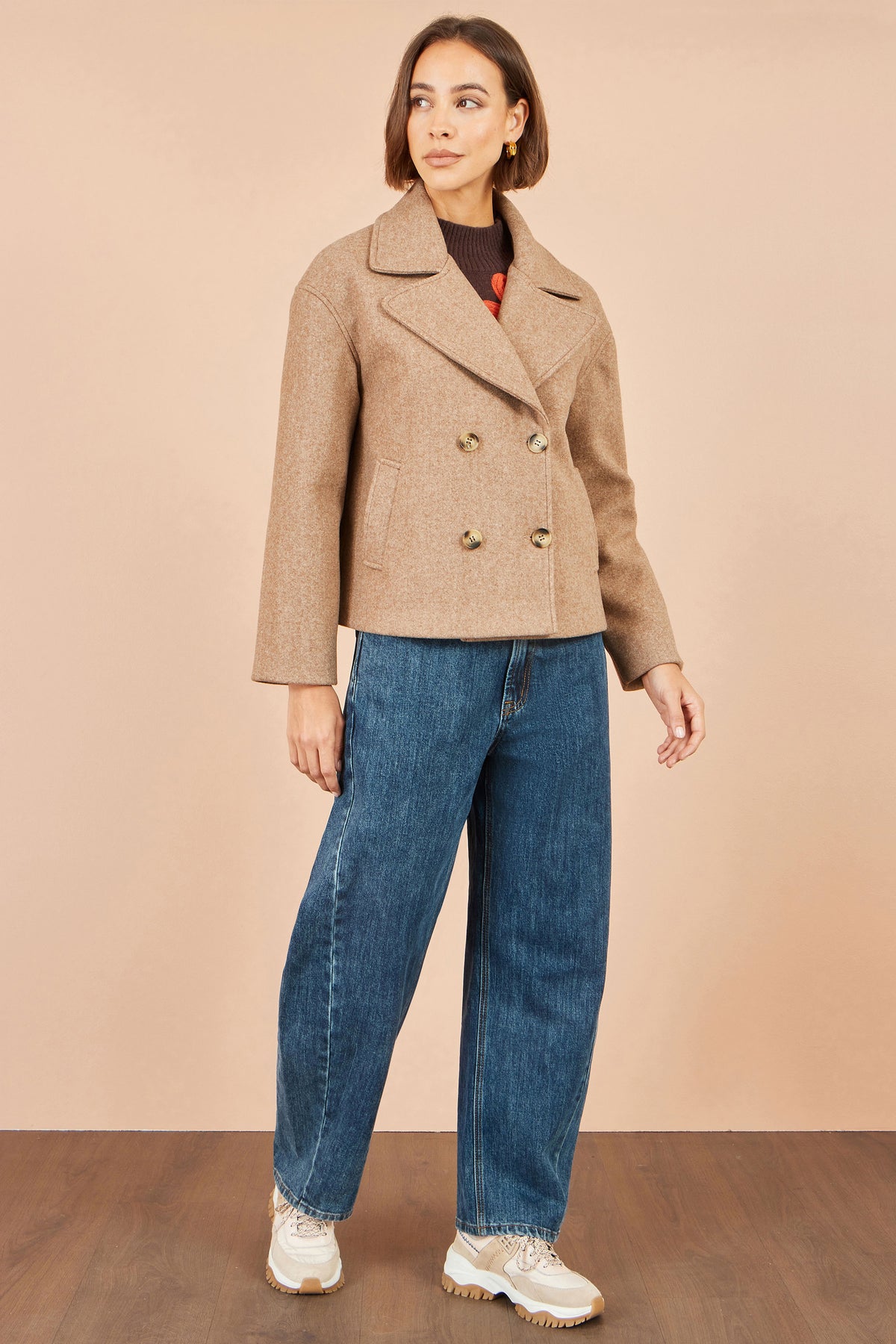 Yumi Beige Boxy Cropped Jacket Outerwear Yumi
