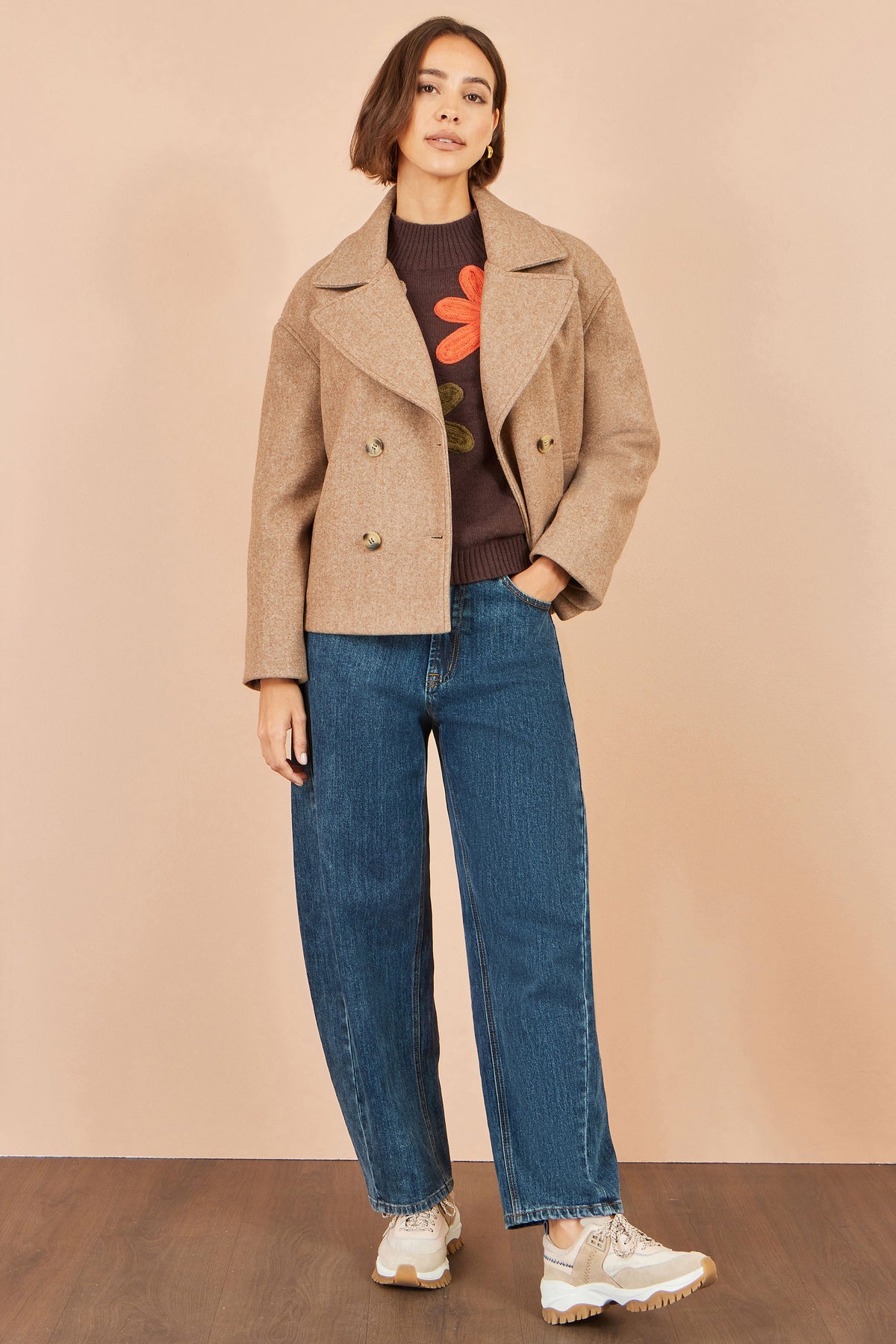 Yumi Beige Boxy Cropped Jacket Outerwear Yumi
