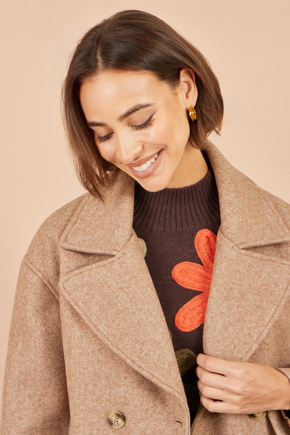 Yumi Beige Boxy Cropped Jacket Outerwear Yumi