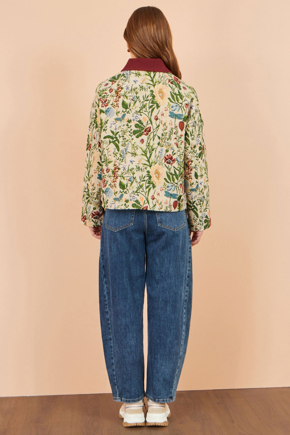 Yumi Ivory Botanical Woven Bomber Jacket Outerwear Yumi
