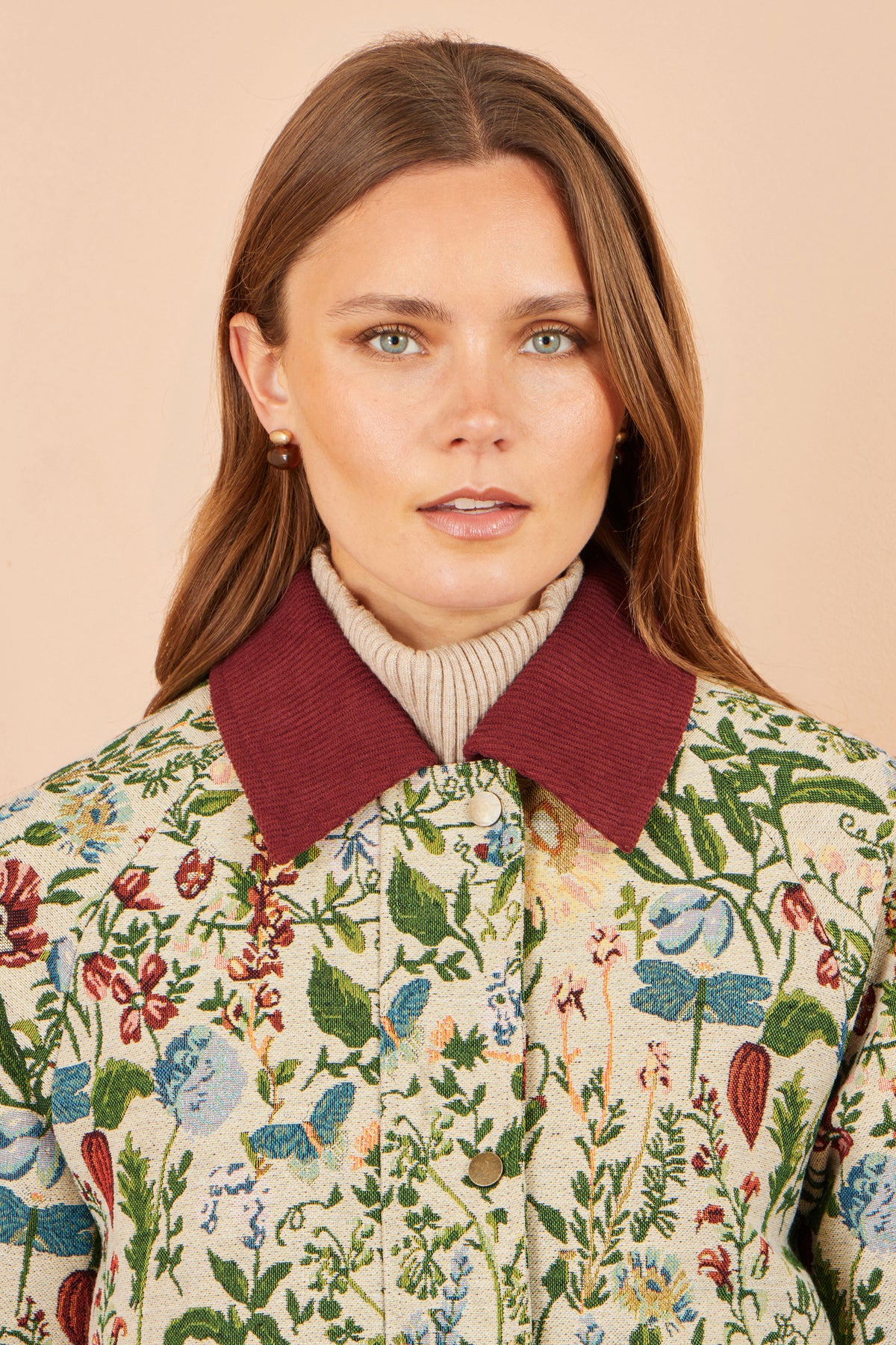 Yumi Ivory Botanical Woven Bomber Jacket Outerwear Yumi