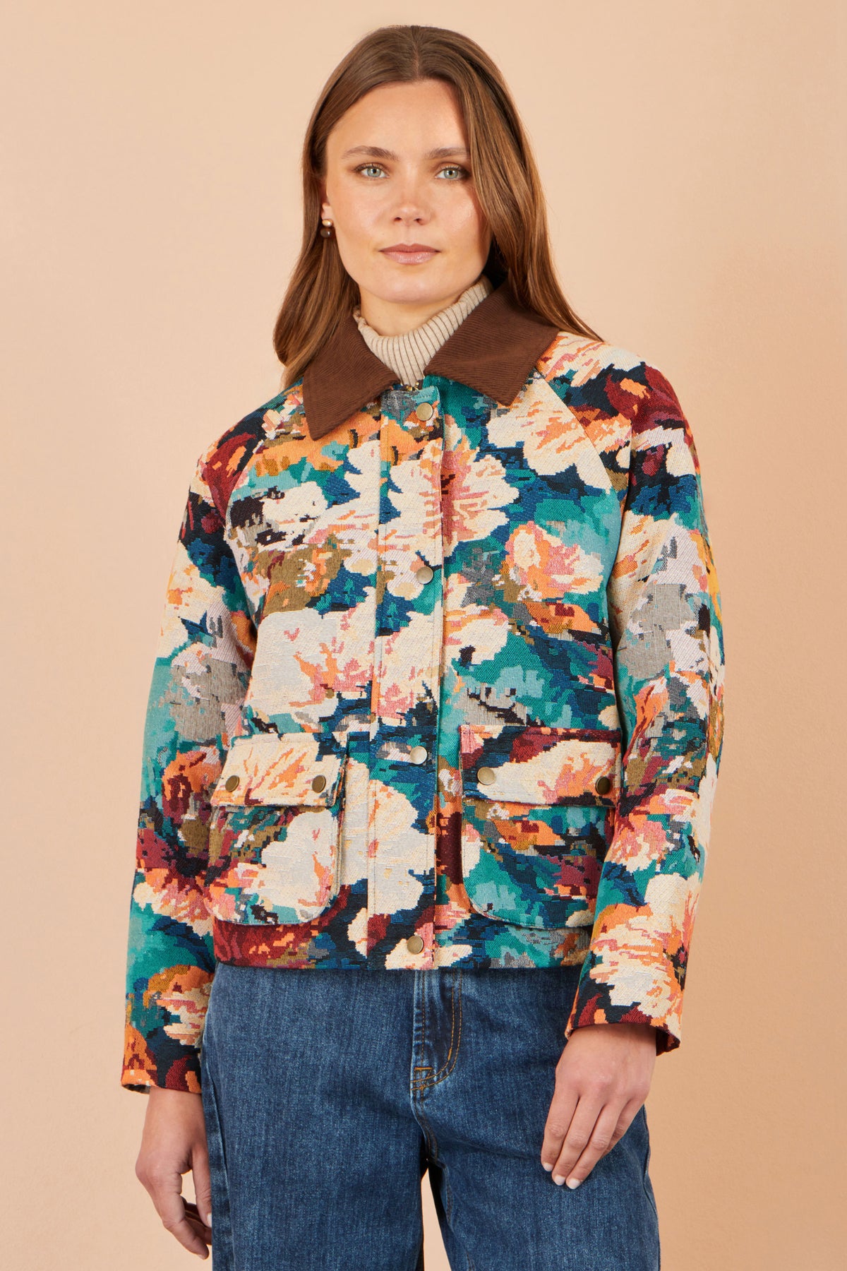 Yumi Multicolour Floral Woven Bomber Jacket Outerwear Yumi