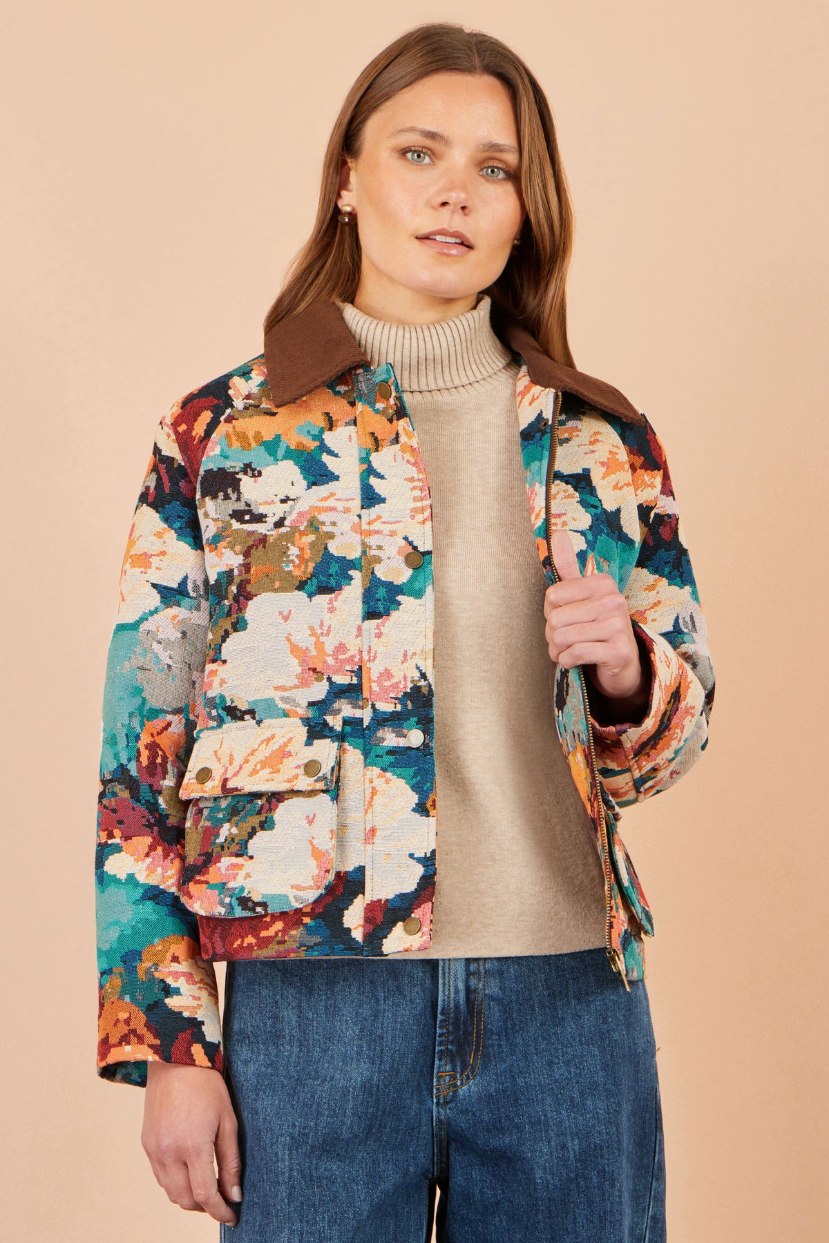 Yumi Multicolour Floral Woven Bomber Jacket Outerwear Yumi