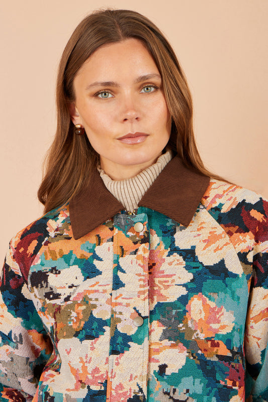 Yumi Multicolour Floral Woven Bomber Jacket Outerwear Yumi