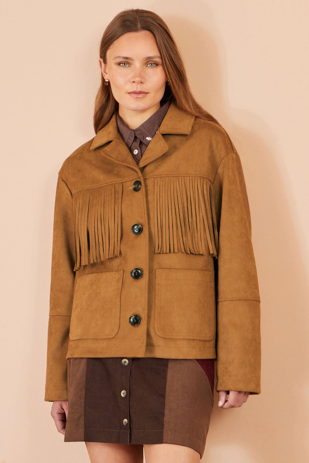 Yumi Brown Faux Suede Tassel Jacket Outerwear Yumi