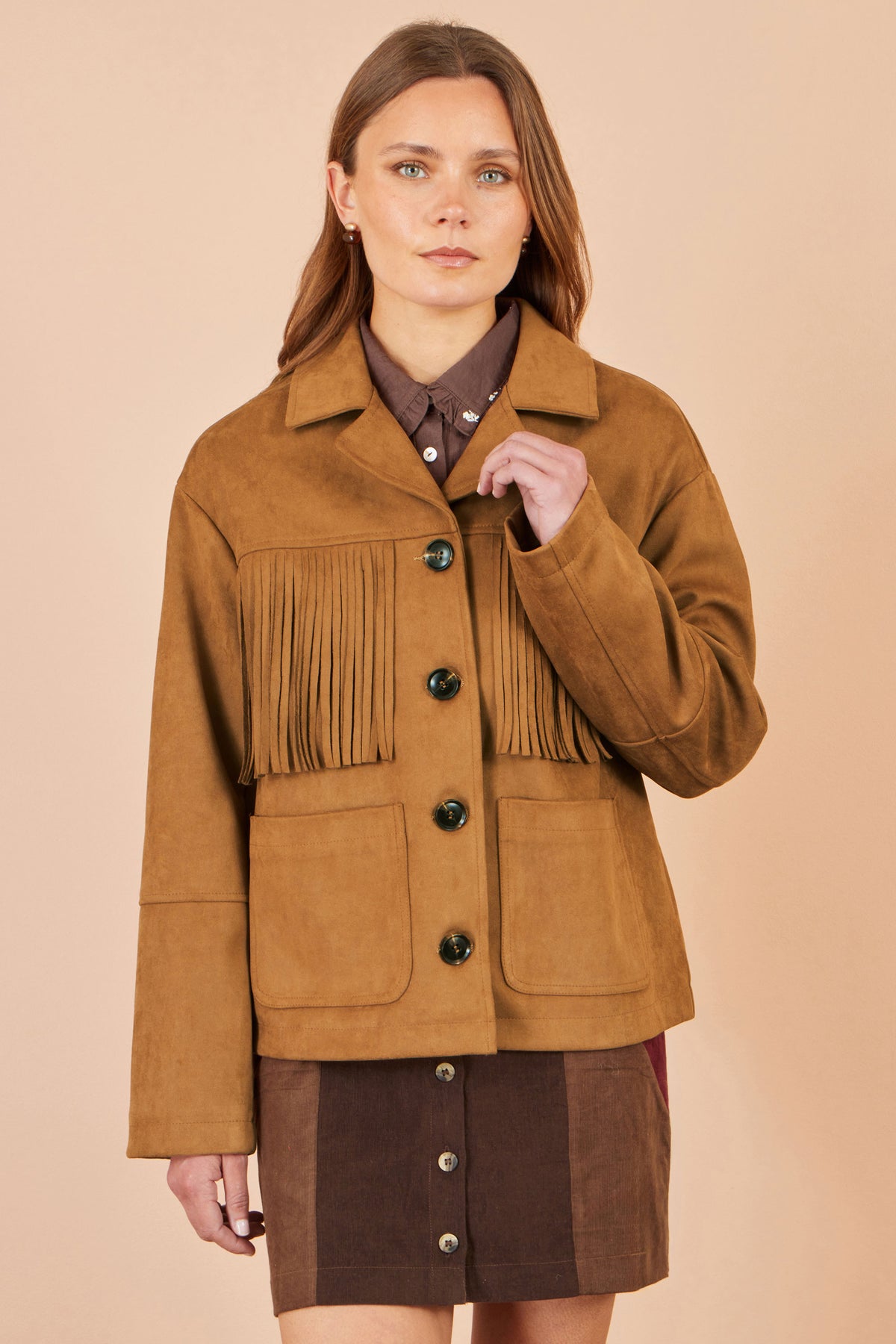 Yumi Brown Faux Suede Tassel Jacket Outerwear Yumi