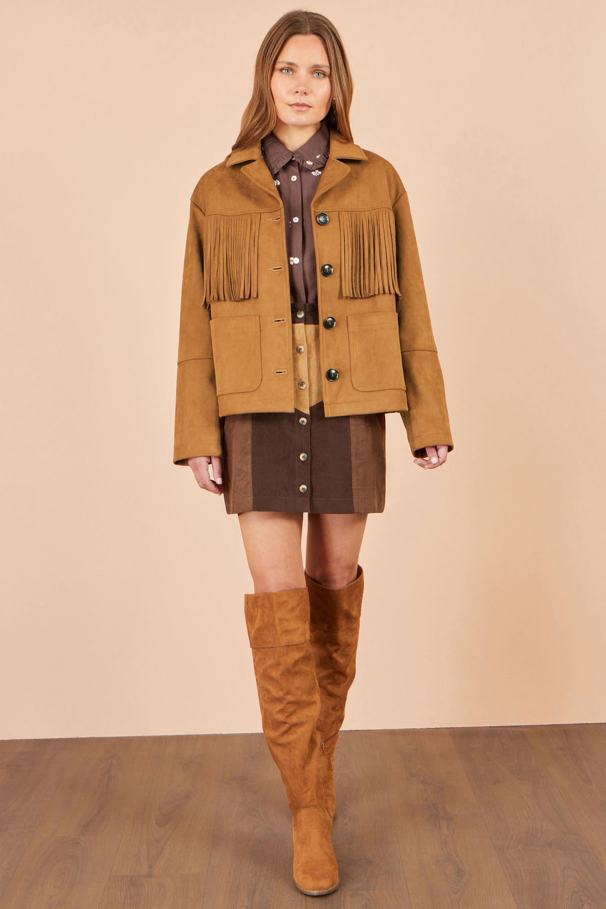 Yumi Brown Faux Suede Tassel Jacket Outerwear Yumi