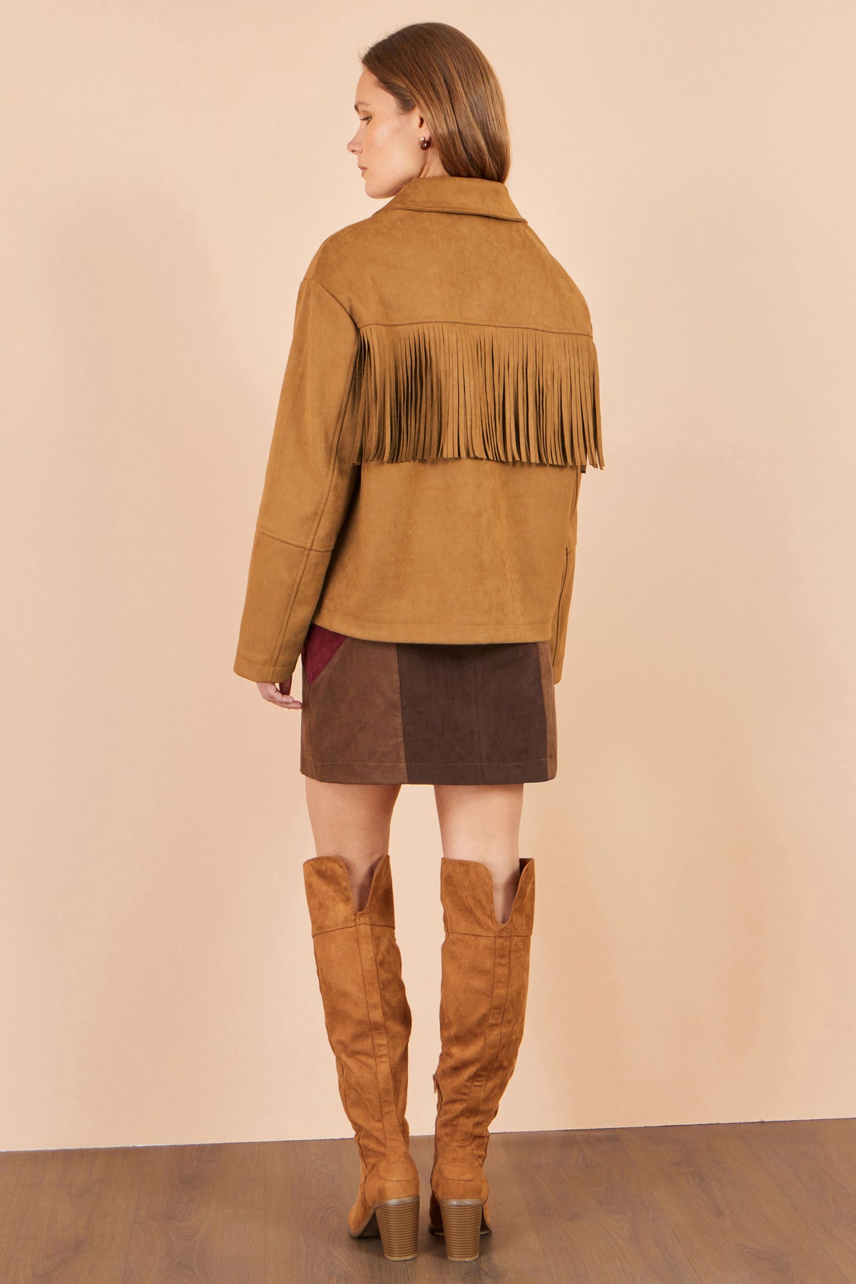 Yumi Brown Faux Suede Tassel Jacket Outerwear Yumi