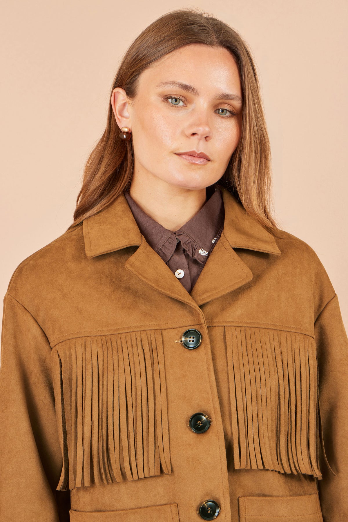 Yumi Brown Faux Suede Tassel Jacket Outerwear Yumi