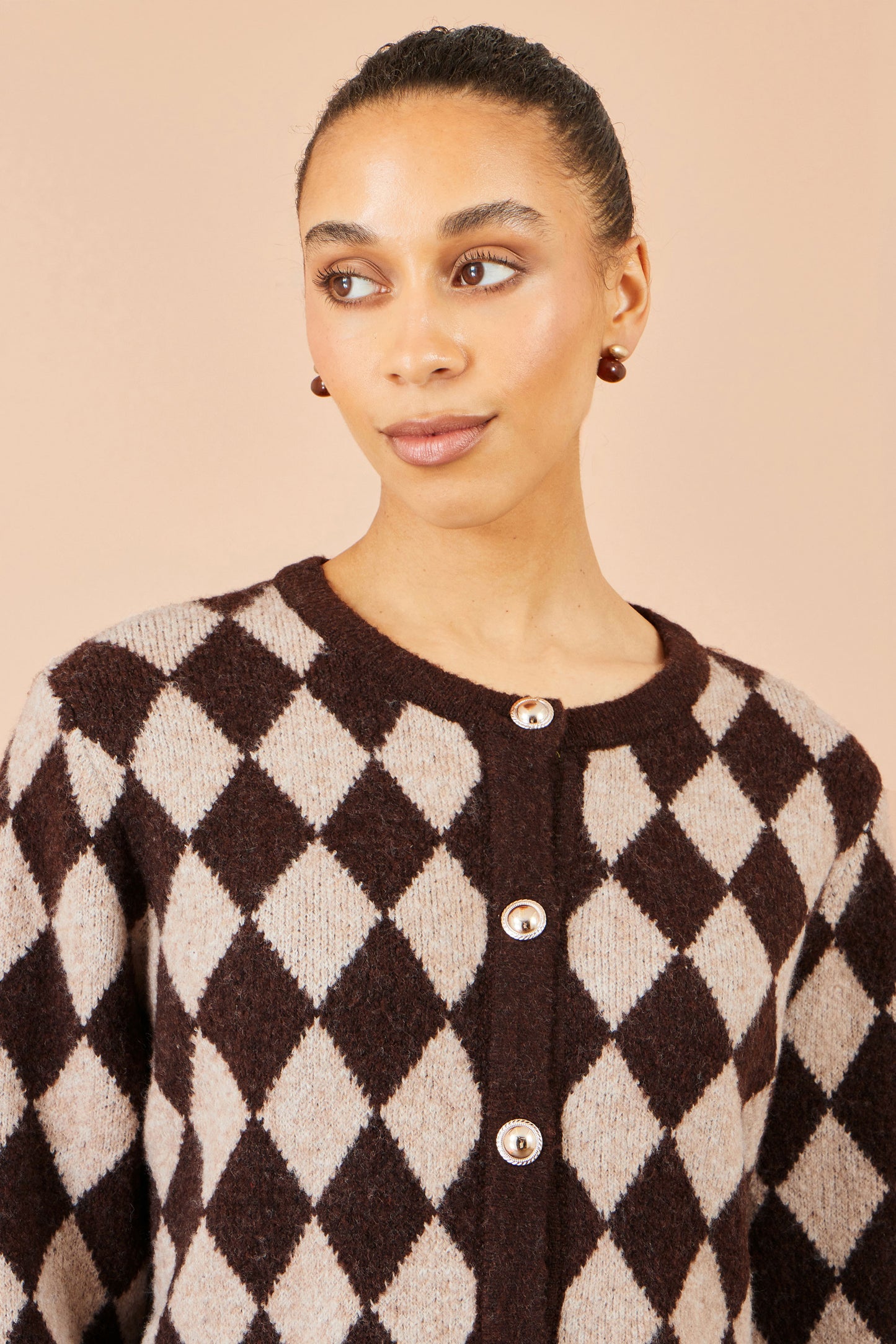 Yumi Brown Argyll Knit Cardigan Knit Cardigan Yumi