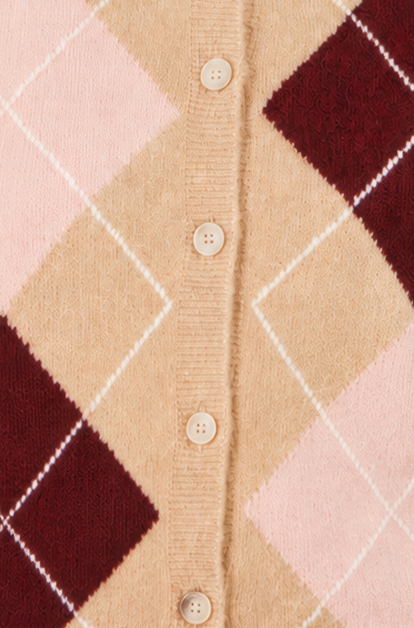 Yumi Beige Argyll Knitted Cardigan Knit Cardigan Yumi