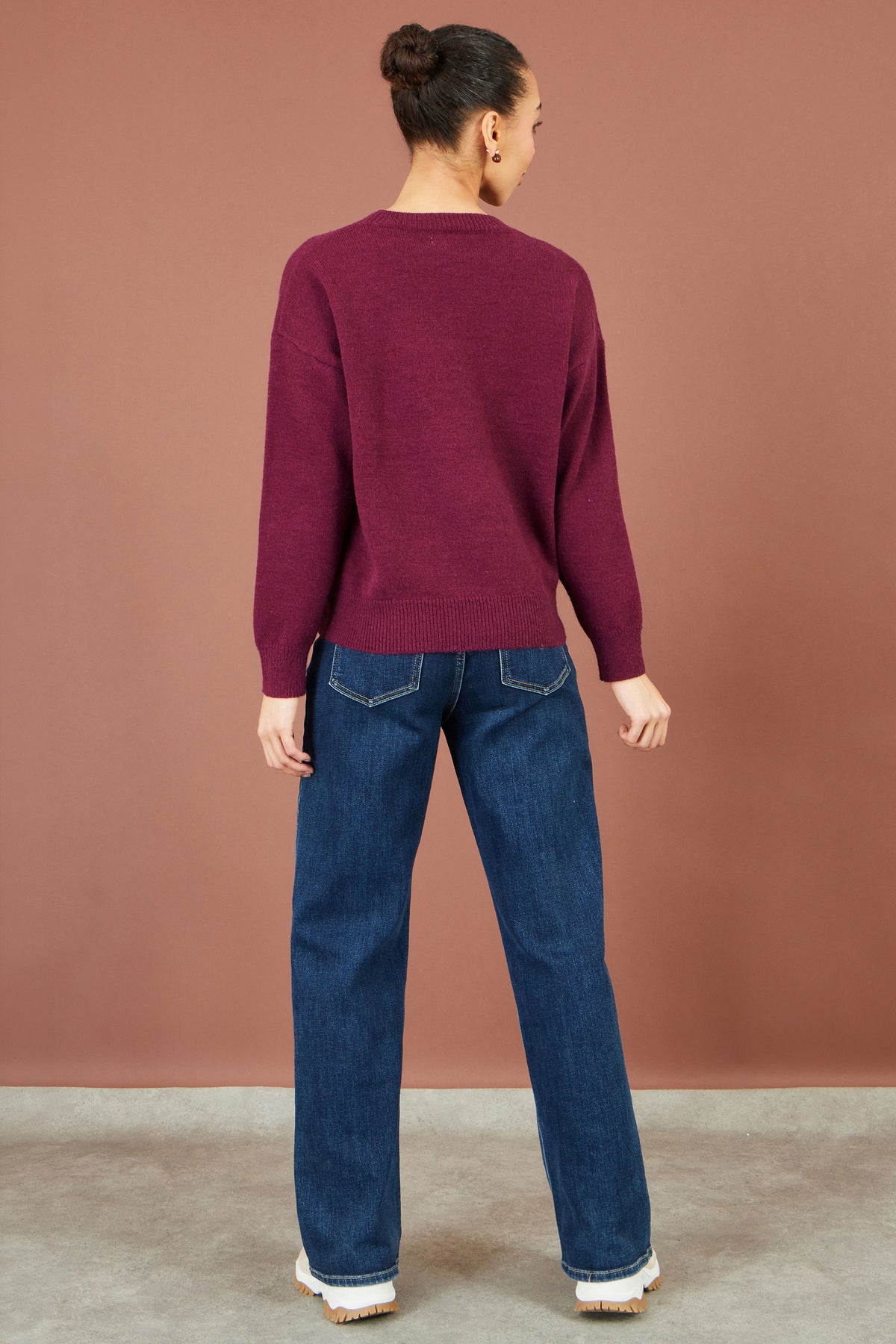 Yumi Burgundy Teddy Bear Relaxed Jumper Knit Jumper Yumi