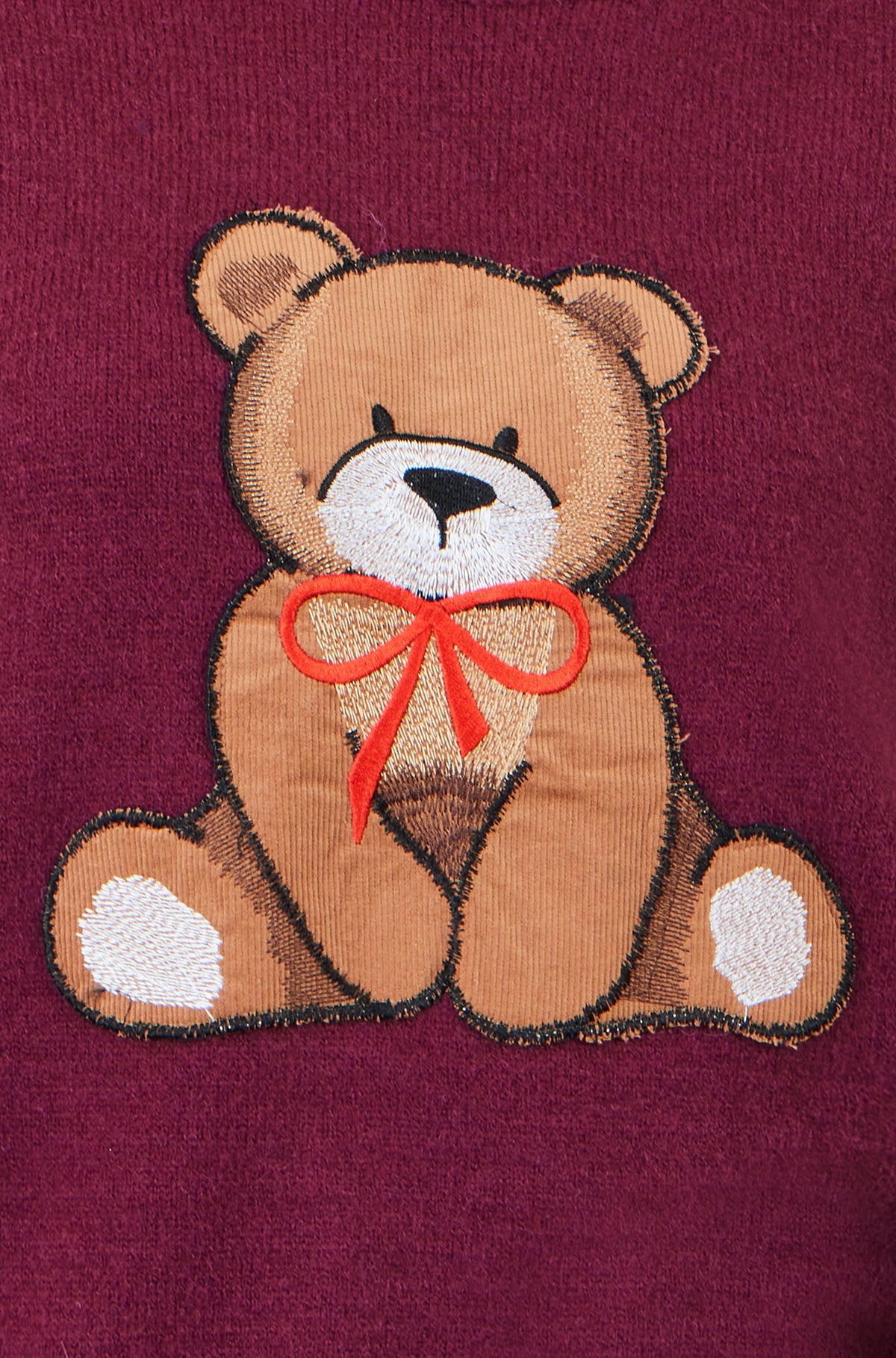 Yumi Burgundy Teddy Bear Relaxed Jumper Knit Jumper Yumi