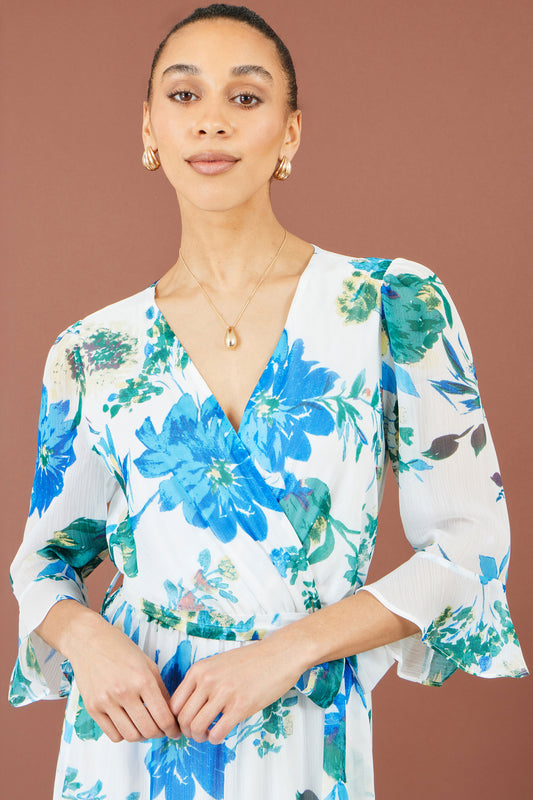 Yumi White Floral Maxi Wrap Dress Dress Casual Yumi