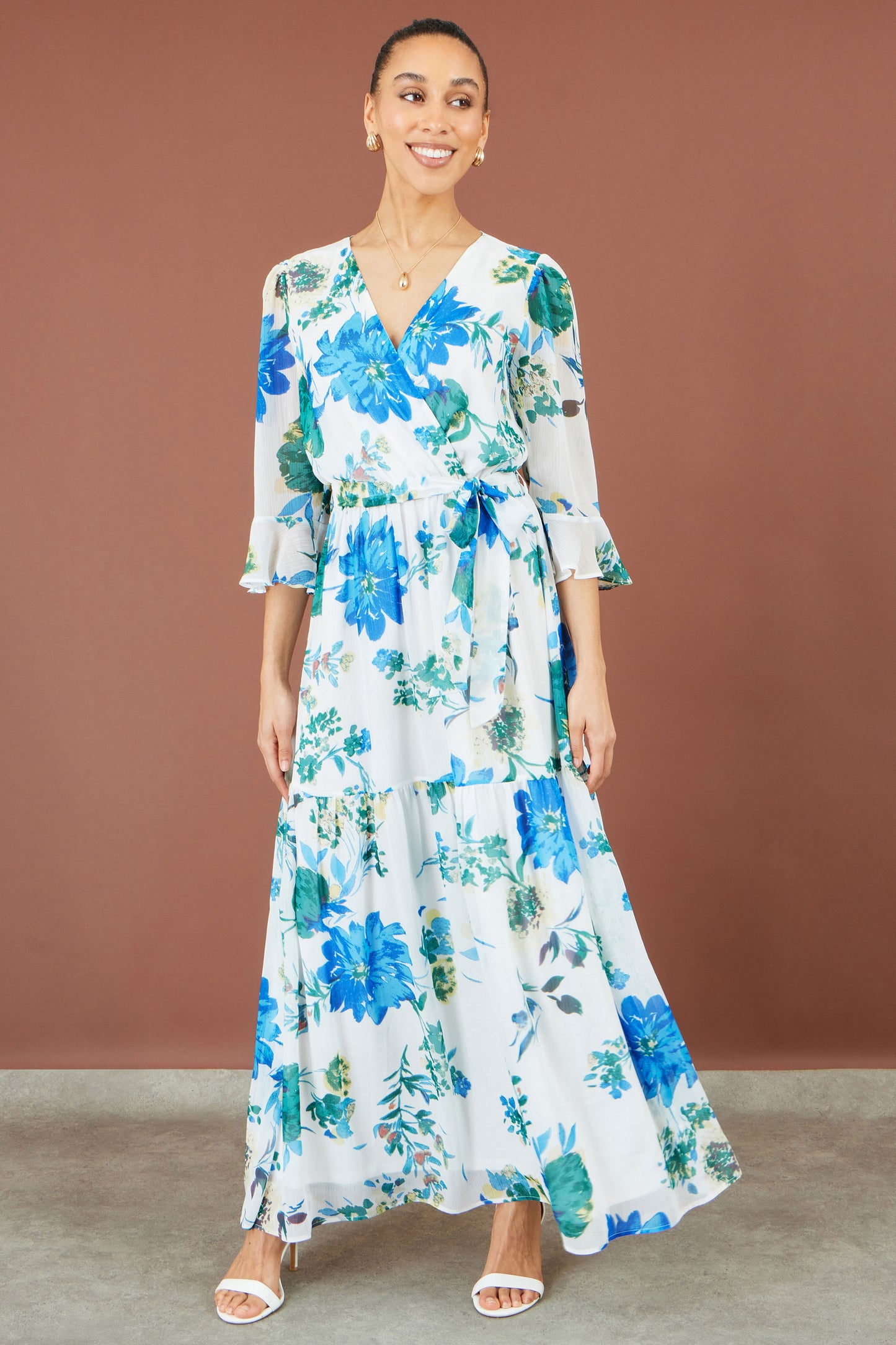 Yumi White Floral Maxi Wrap Dress Dress Casual Yumi