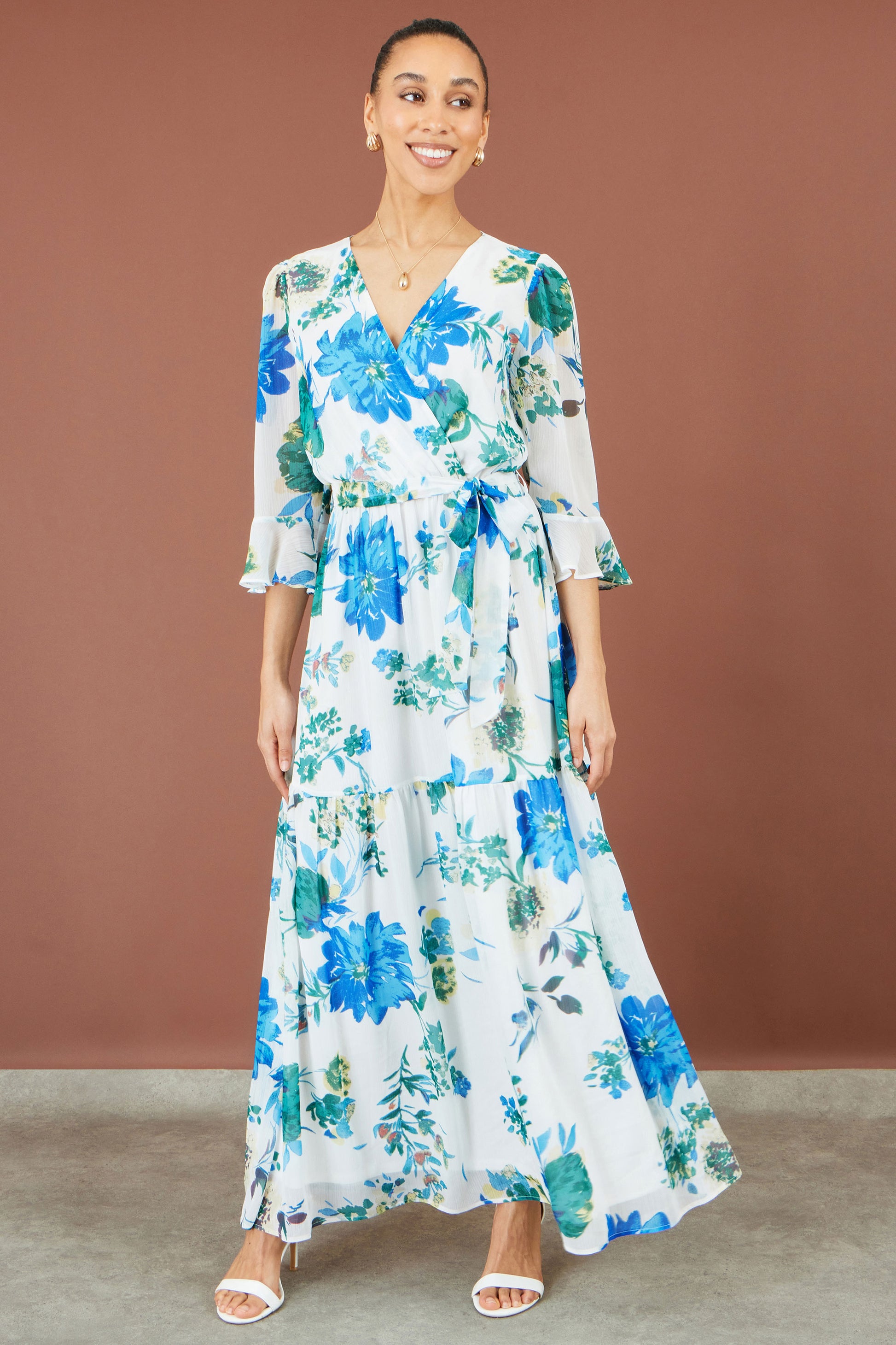 Yumi White Floral Maxi Wrap Dress Dress Casual Yumi