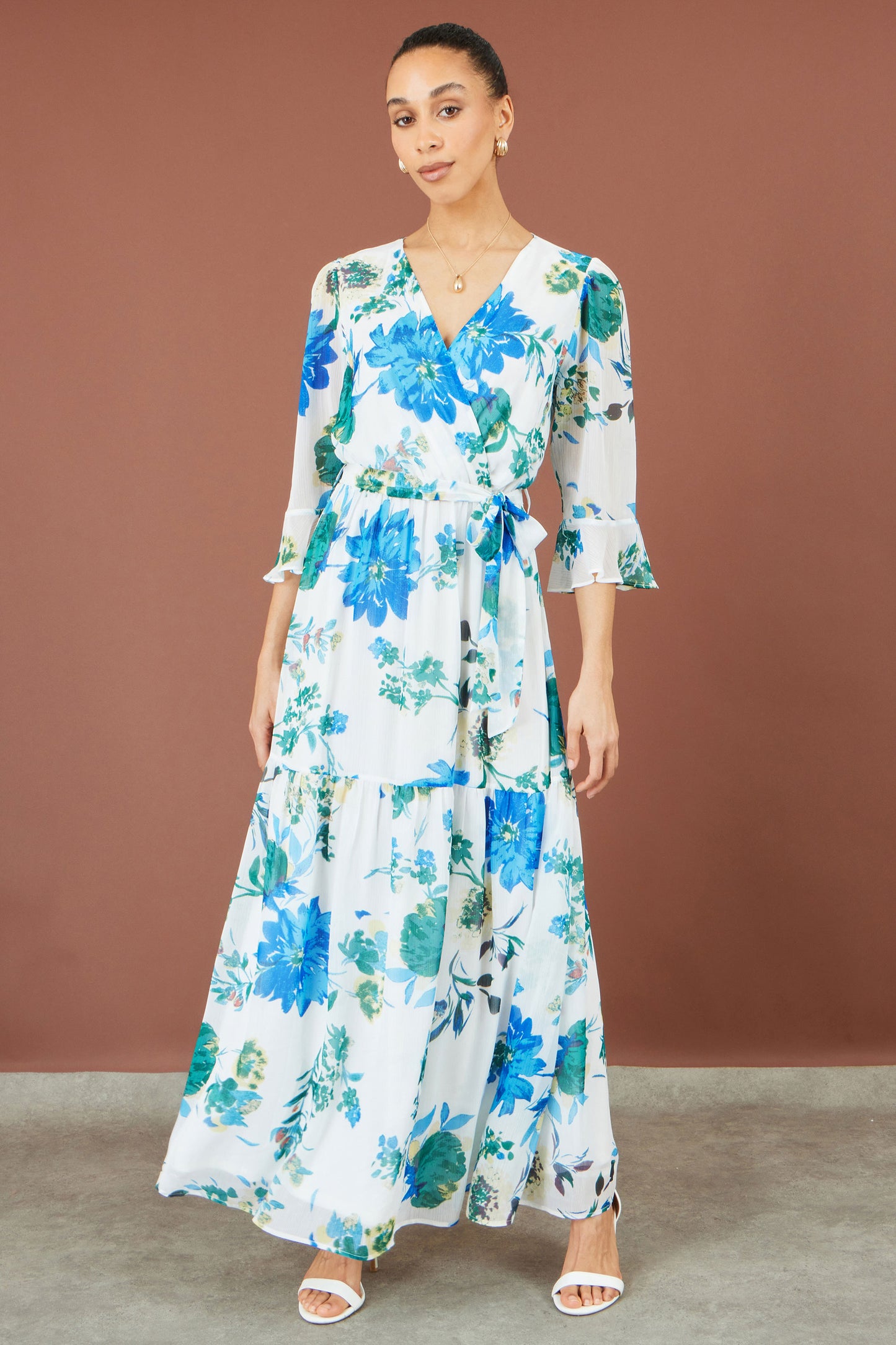 Yumi White Floral Maxi Wrap Dress Dress Casual Yumi