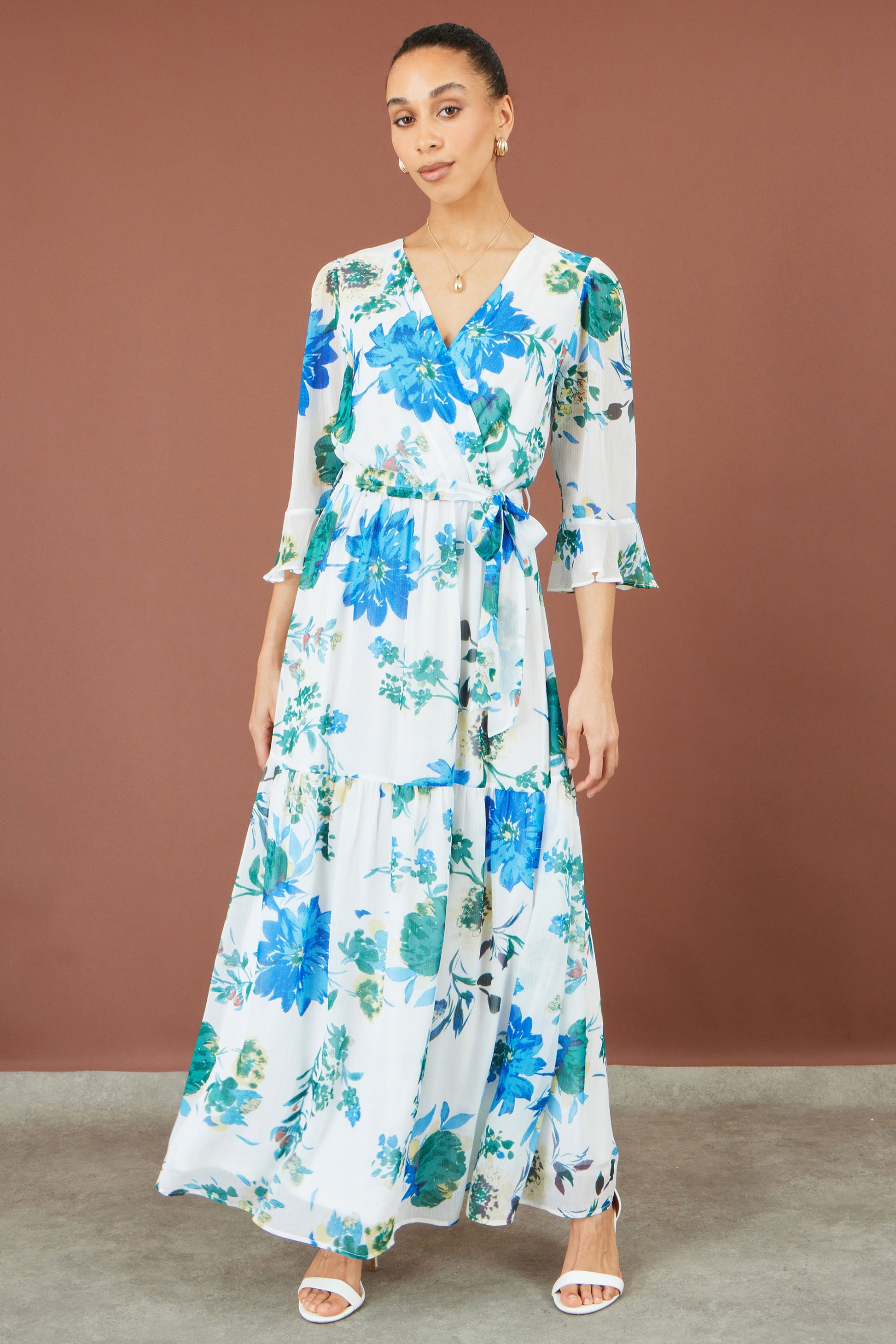 Yumi White Floral Maxi Wrap Dress Dress Casual Yumi