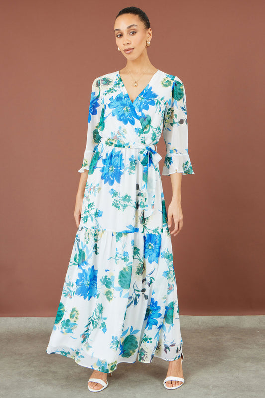 Yumi White Floral Maxi Wrap Dress Dress Casual Yumi
