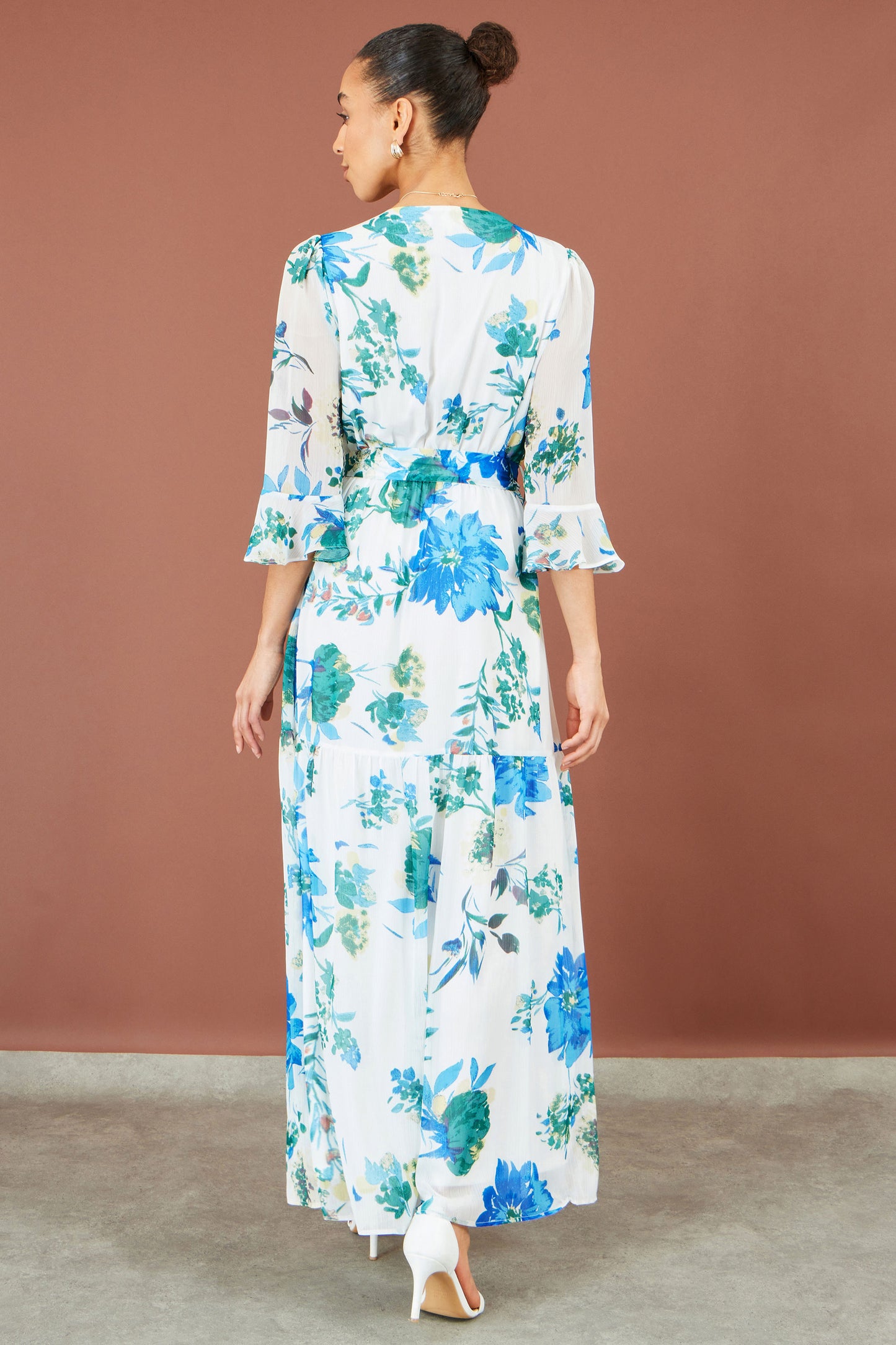 Yumi White Floral Maxi Wrap Dress Dress Casual Yumi