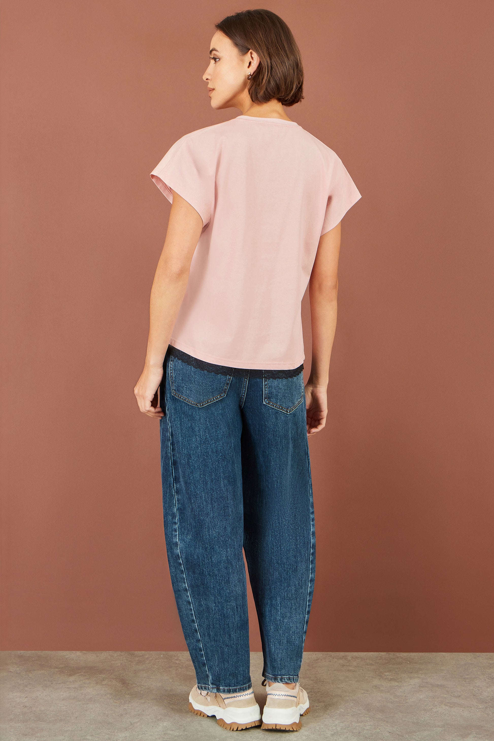 Yumi Pink Bow T-Shirt With Lace Tops Yumi